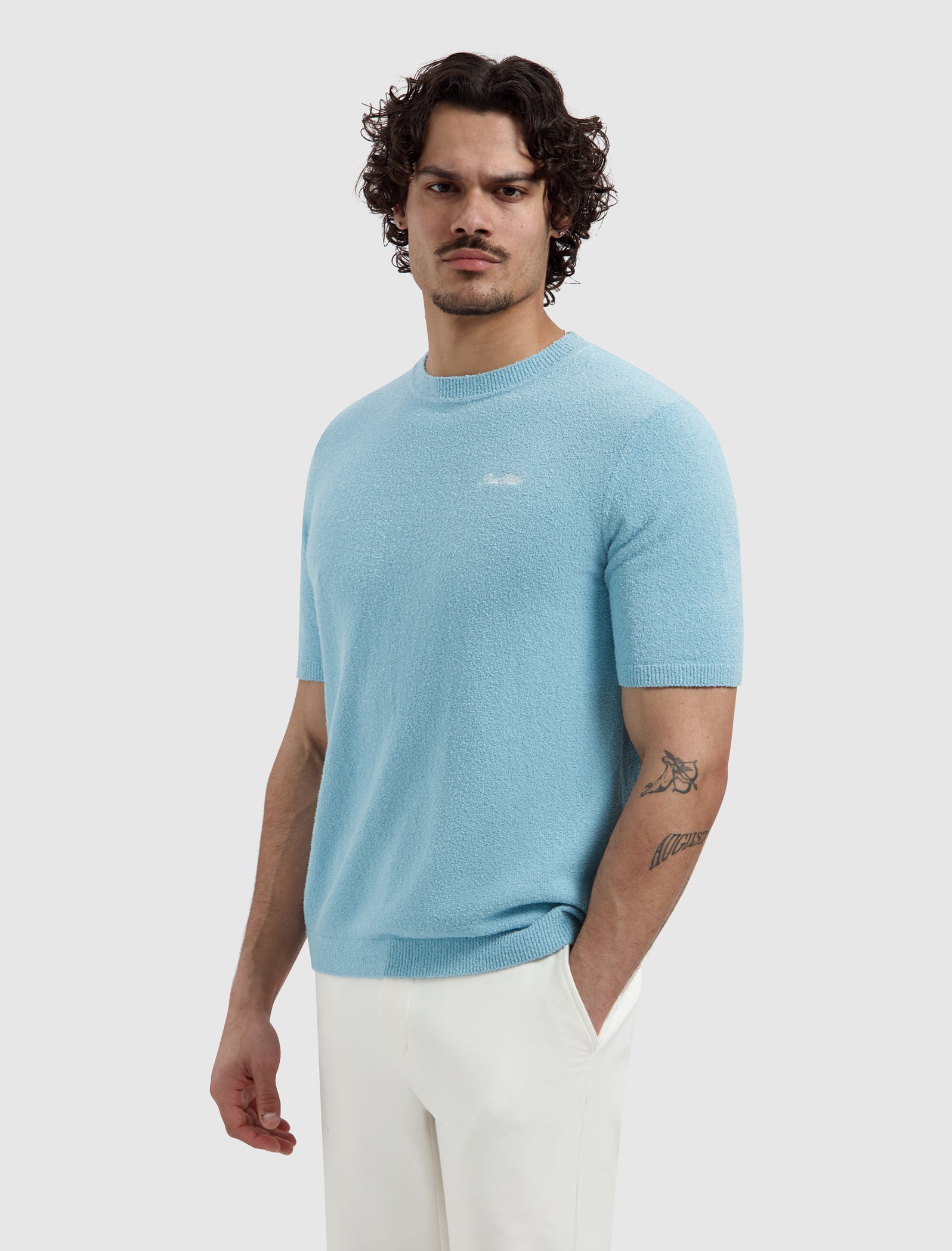 Bouclé Knit T-shirt | Sky Blue