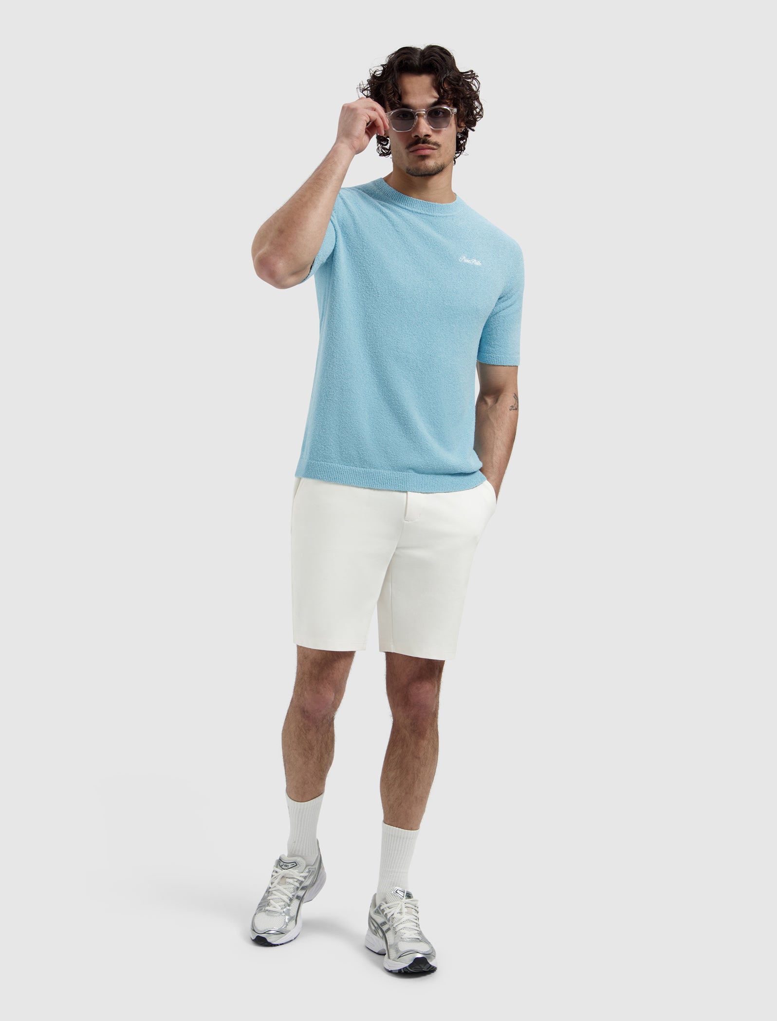 Bouclé Knit T-shirt | Sky Blue