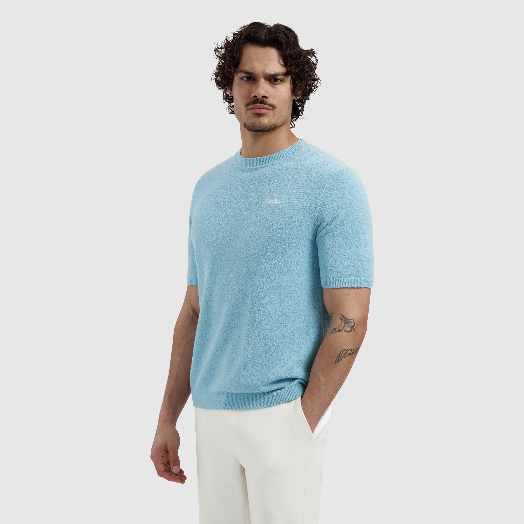 Bouclé Knit T-shirt | Sky Blue