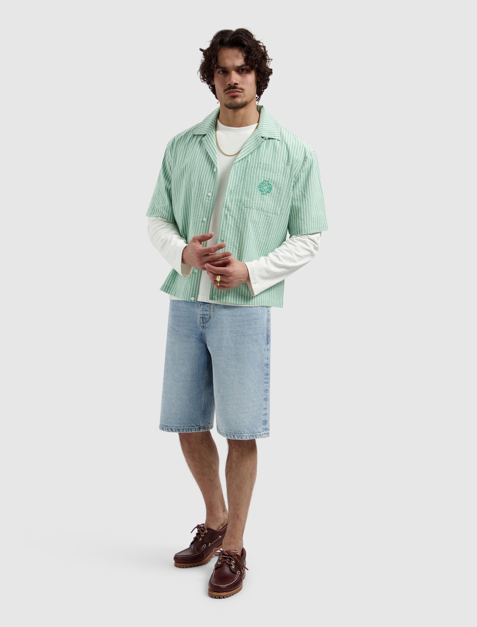 Striped Seersucker Shortsleeve Shirt | Emerald