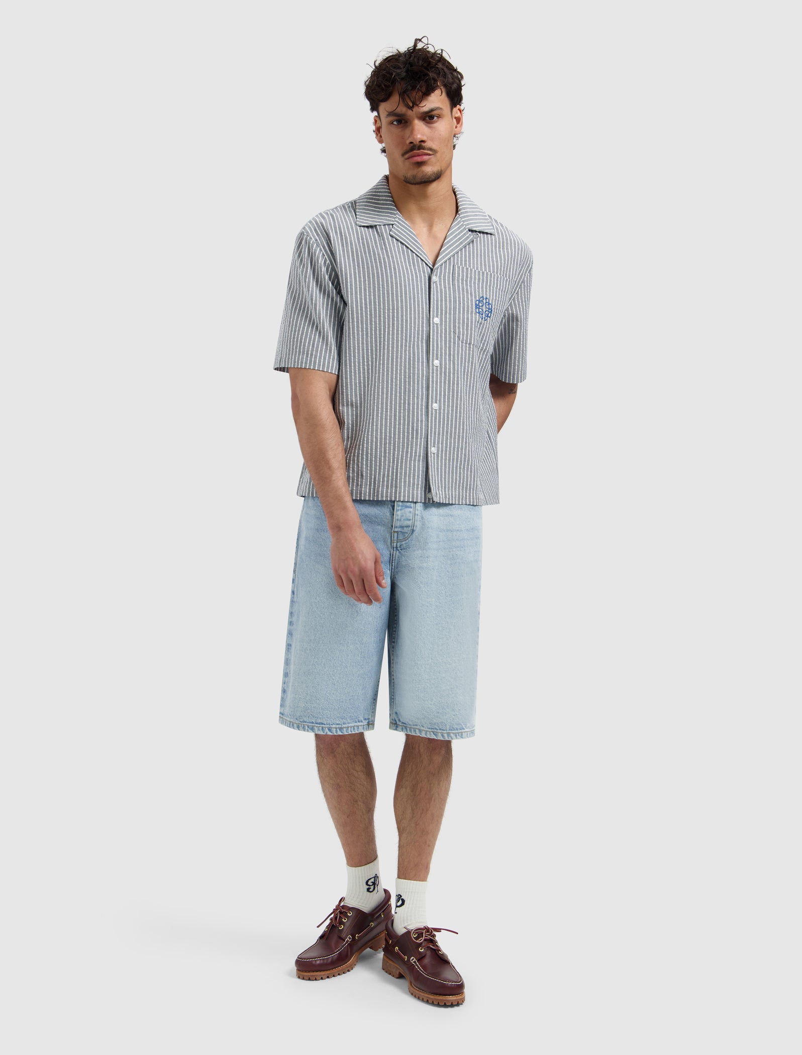 Striped Seersucker Shortsleeve Shirt | Dark Navy