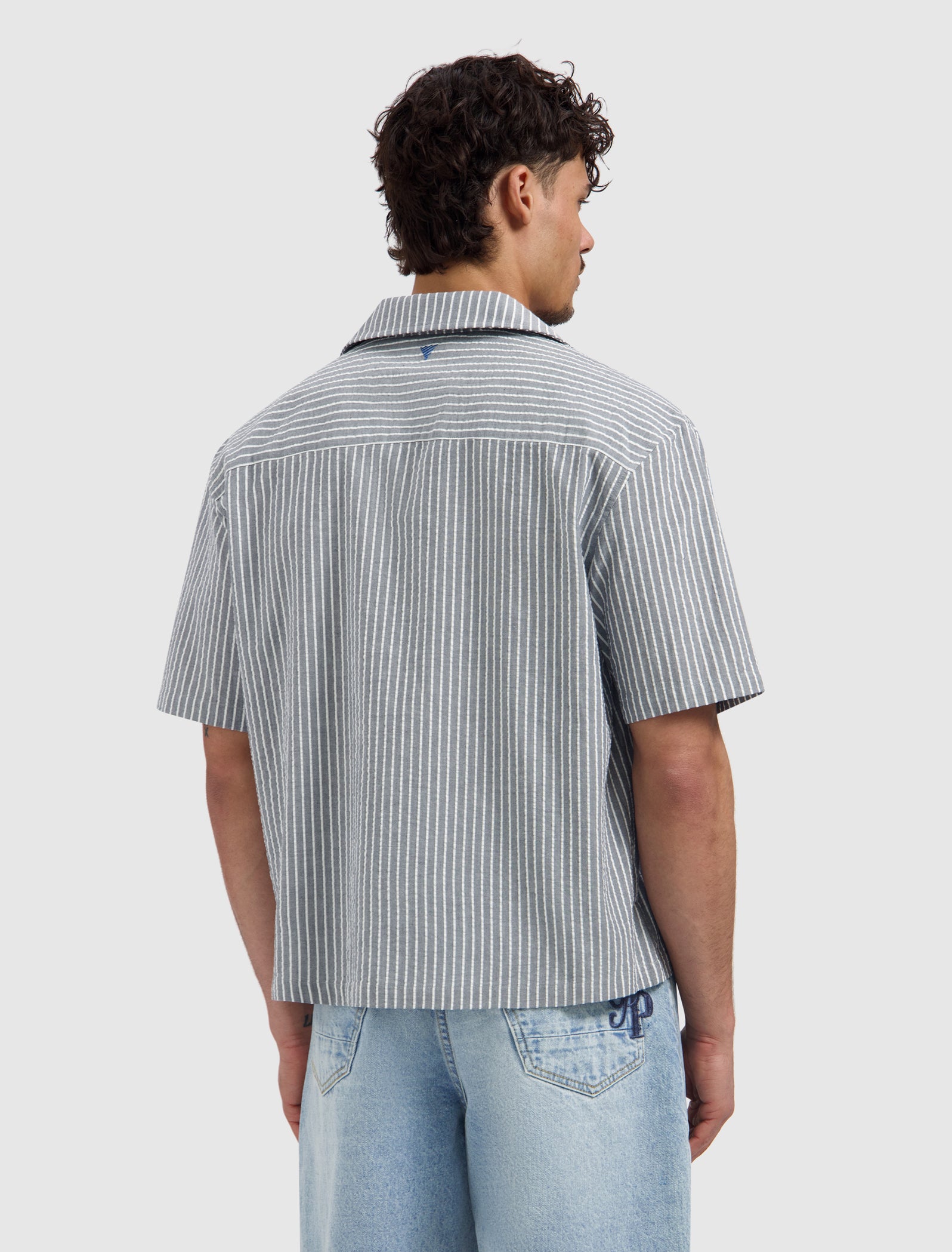 Striped Seersucker Shortsleeve Shirt | Dark Navy