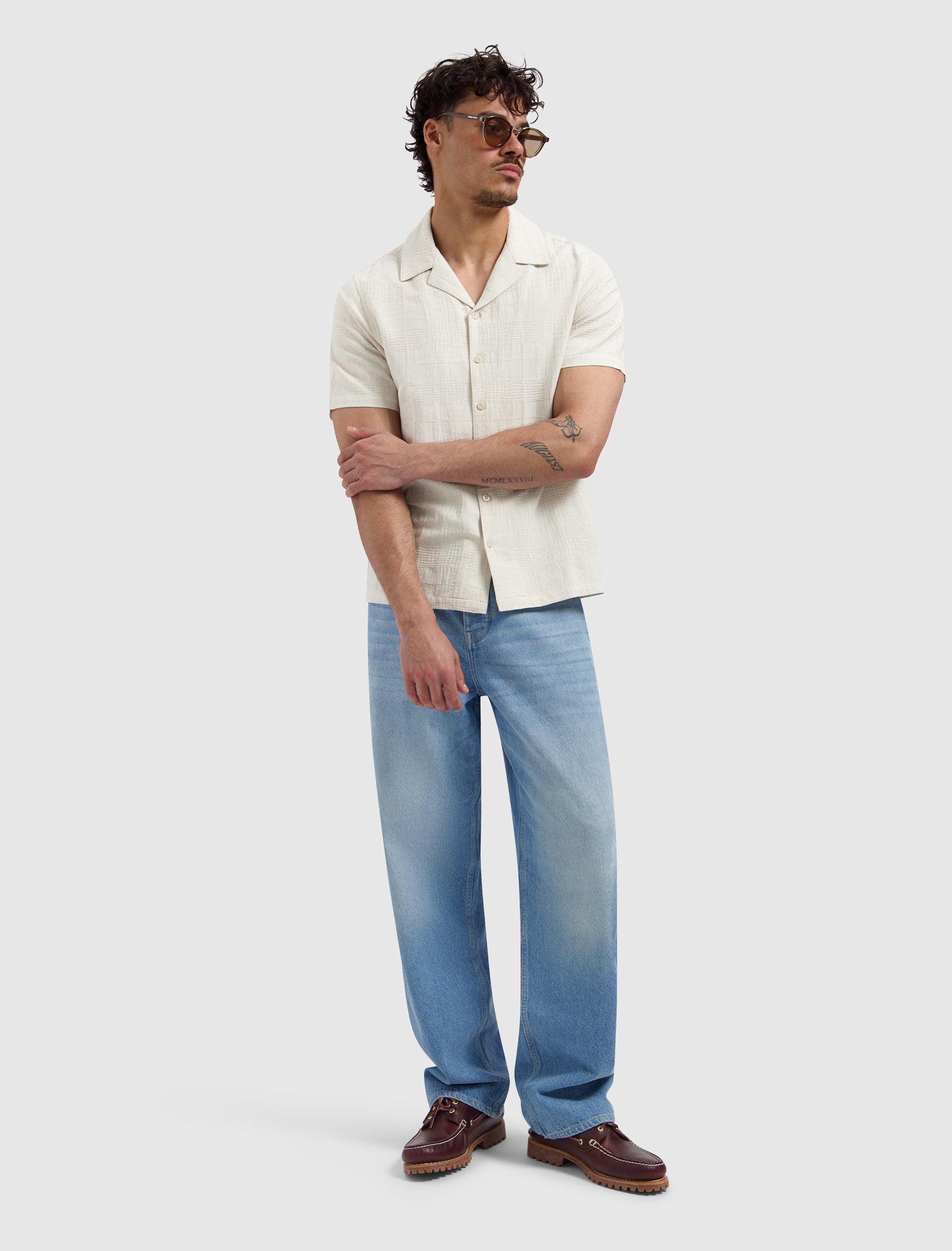 Structured Check Shortsleeve Shirt | Ecru