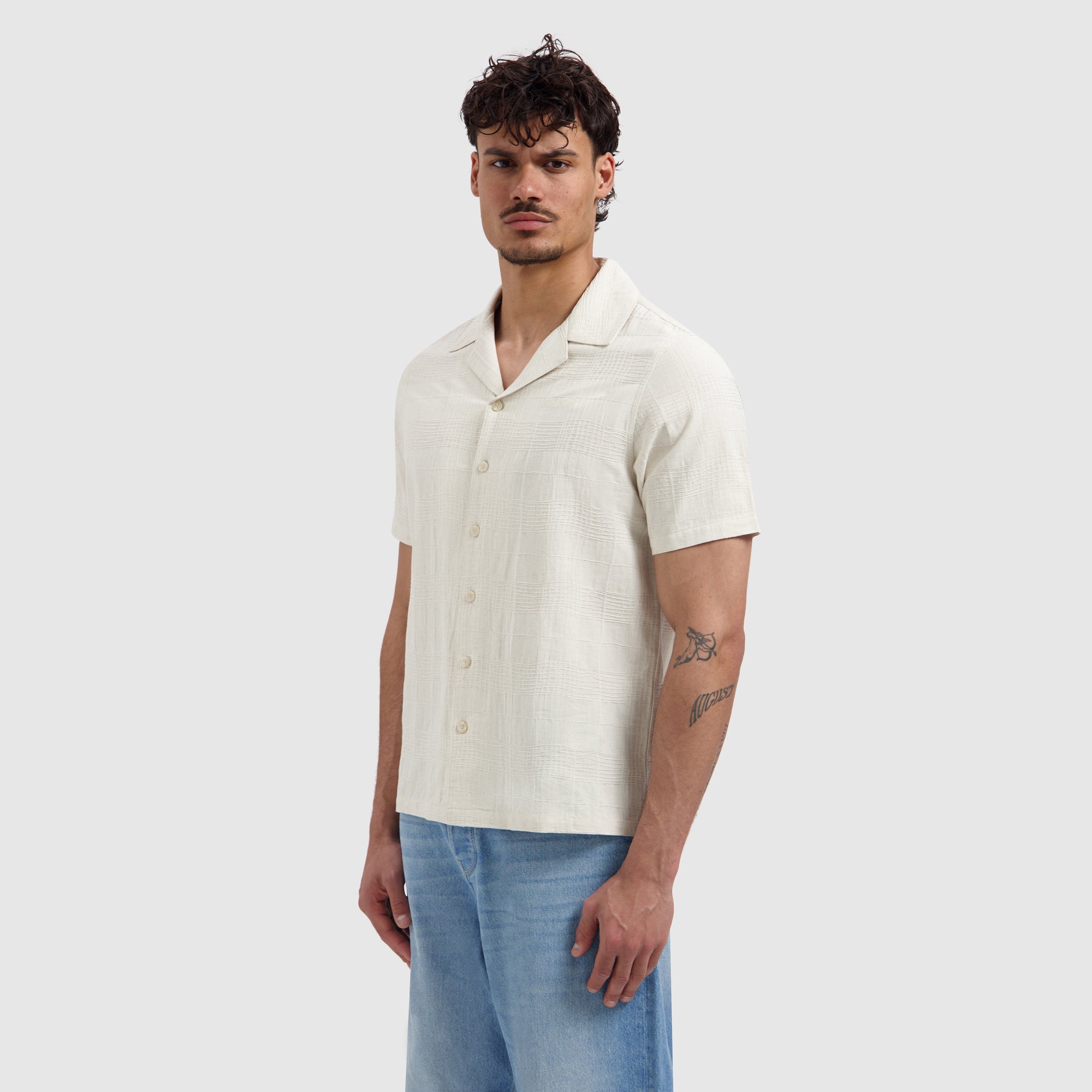 Structured Check Shortsleeve Shirt | Ecru