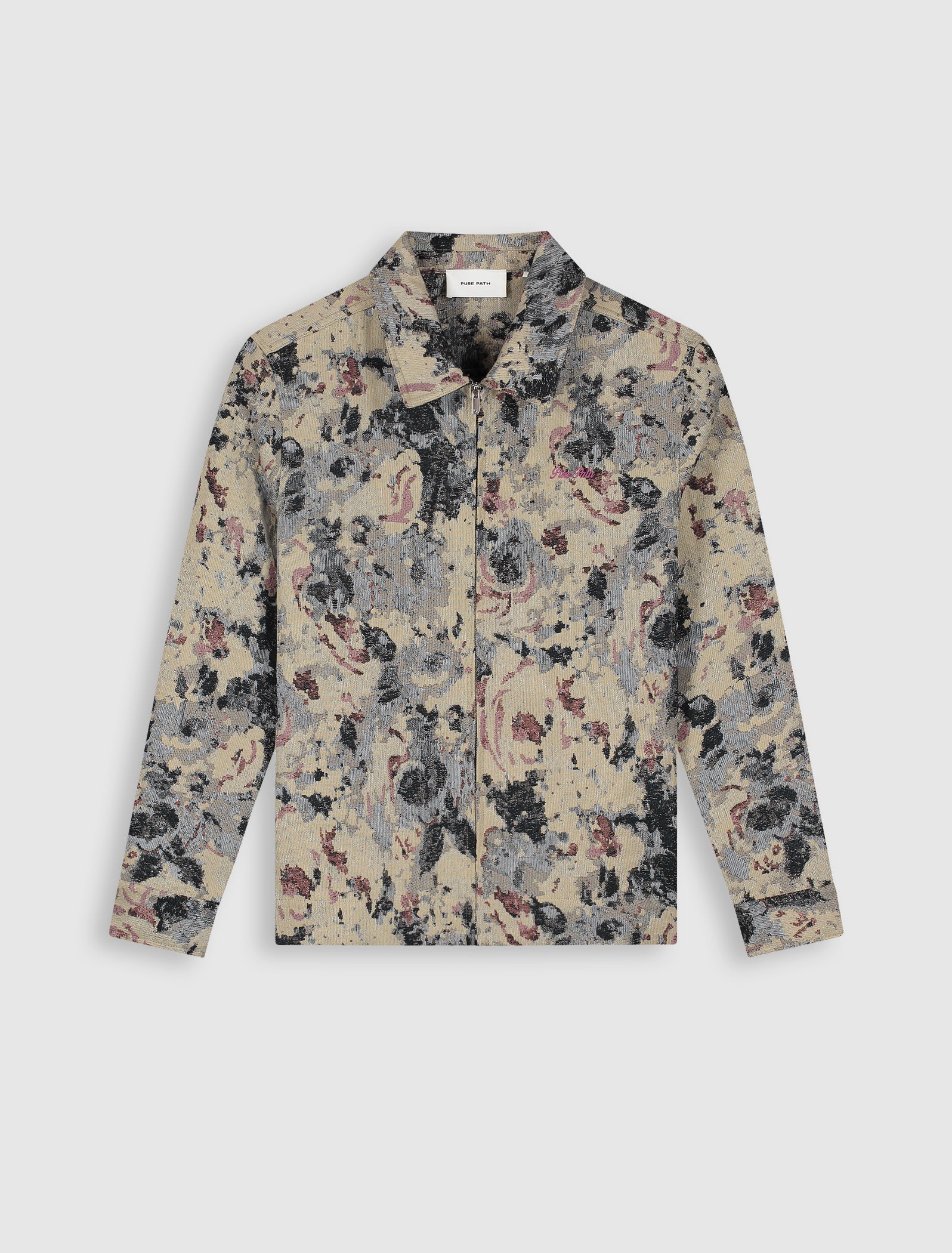 Jacquard Flower Full-zip Overshirt | Taupe