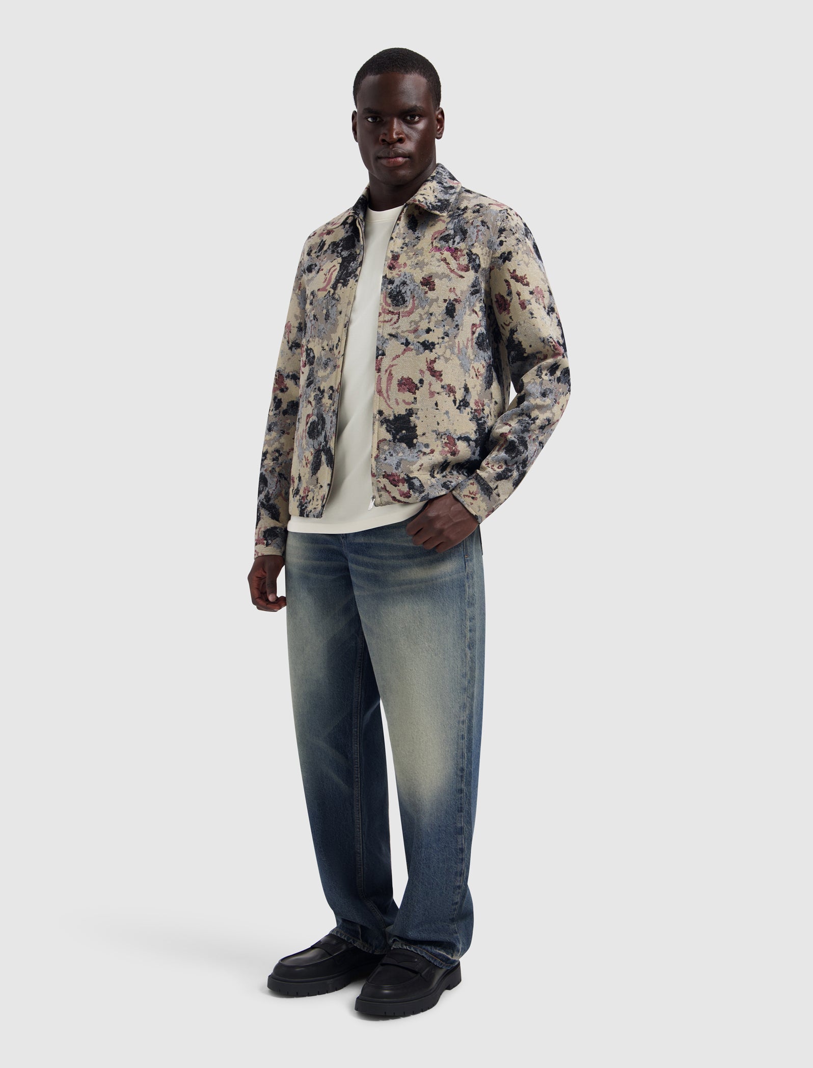 Jacquard Flower Full-zip Overshirt | Taupe
