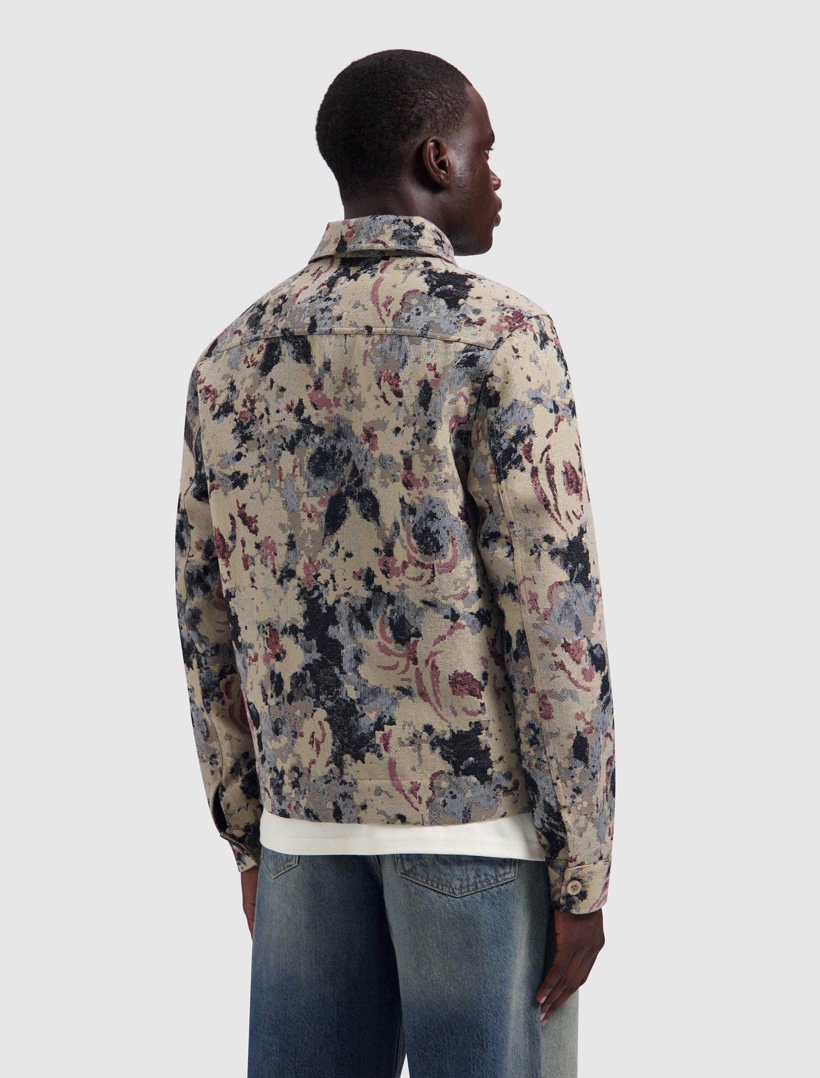 Jacquard Flower Full-zip Overshirt | Taupe