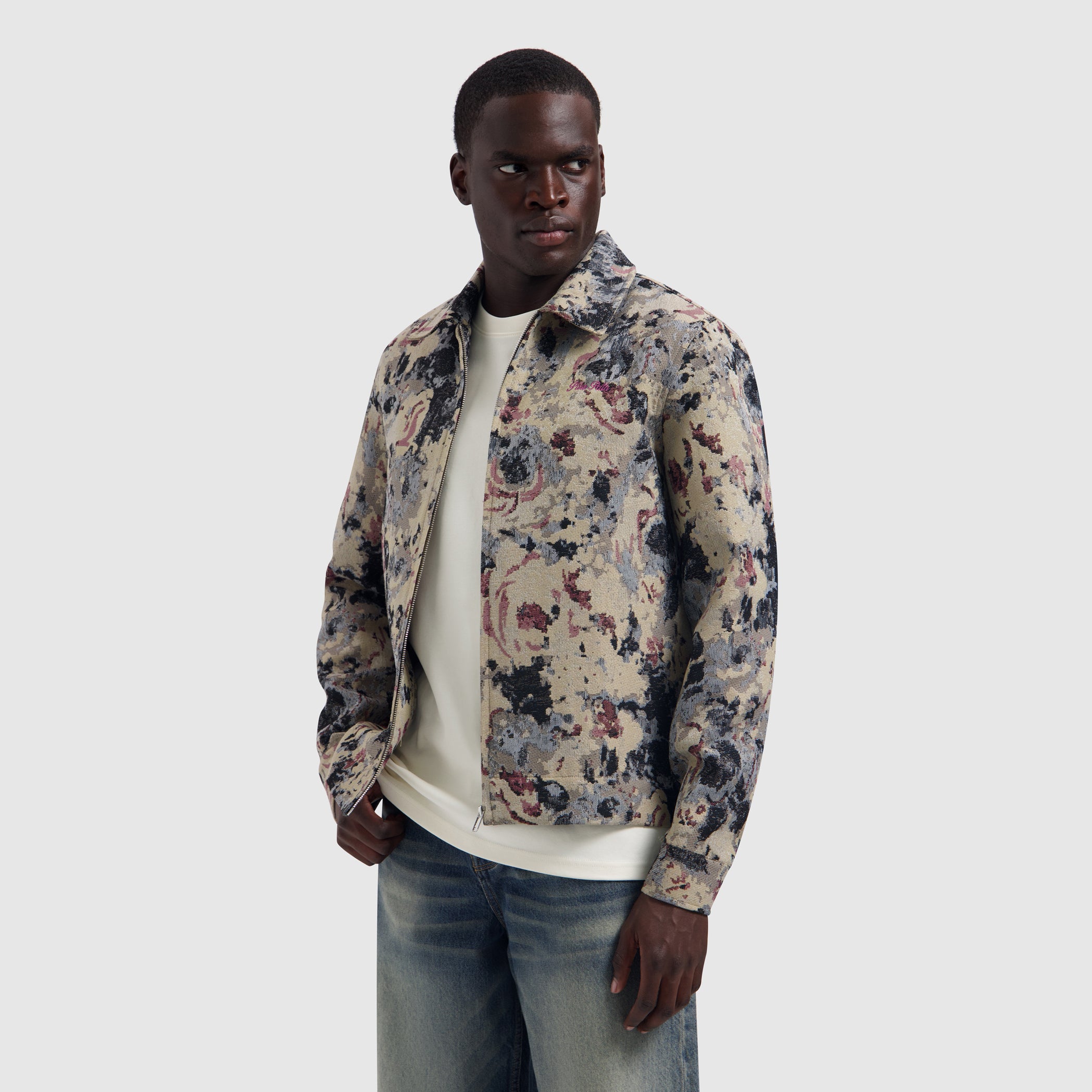 Jacquard Flower Full-zip Overshirt | Taupe