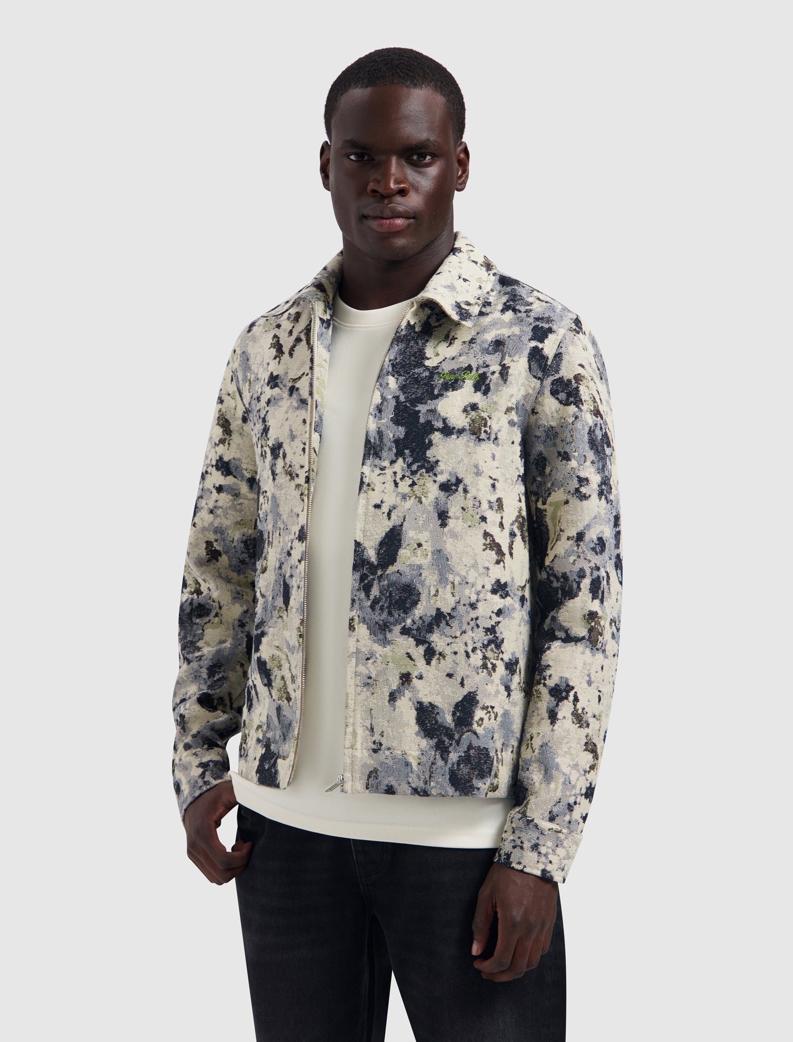 Jacquard Flower Full-zip Overshirt | Ecru