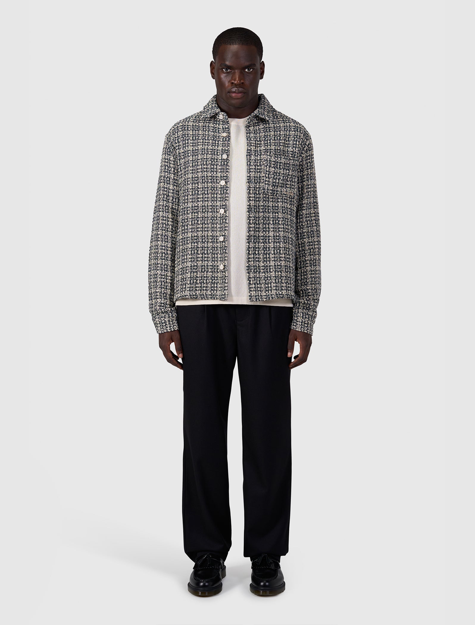Structured Checked Overshirt | Ecru