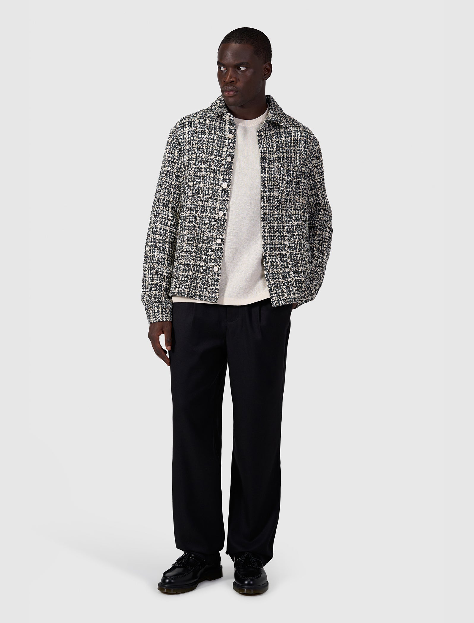 Structured Checked Overshirt | Ecru