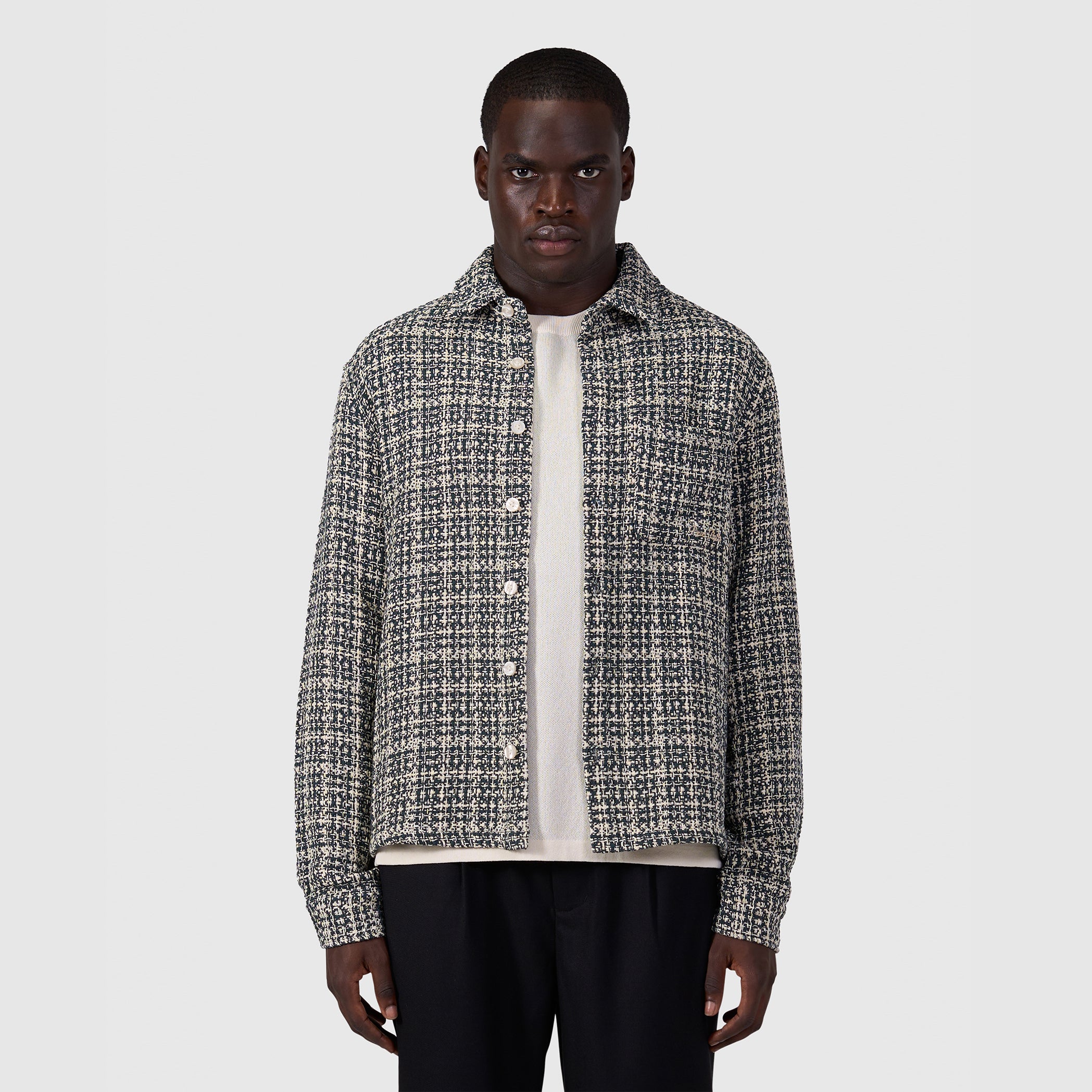 Structured Checked Overshirt | Ecru