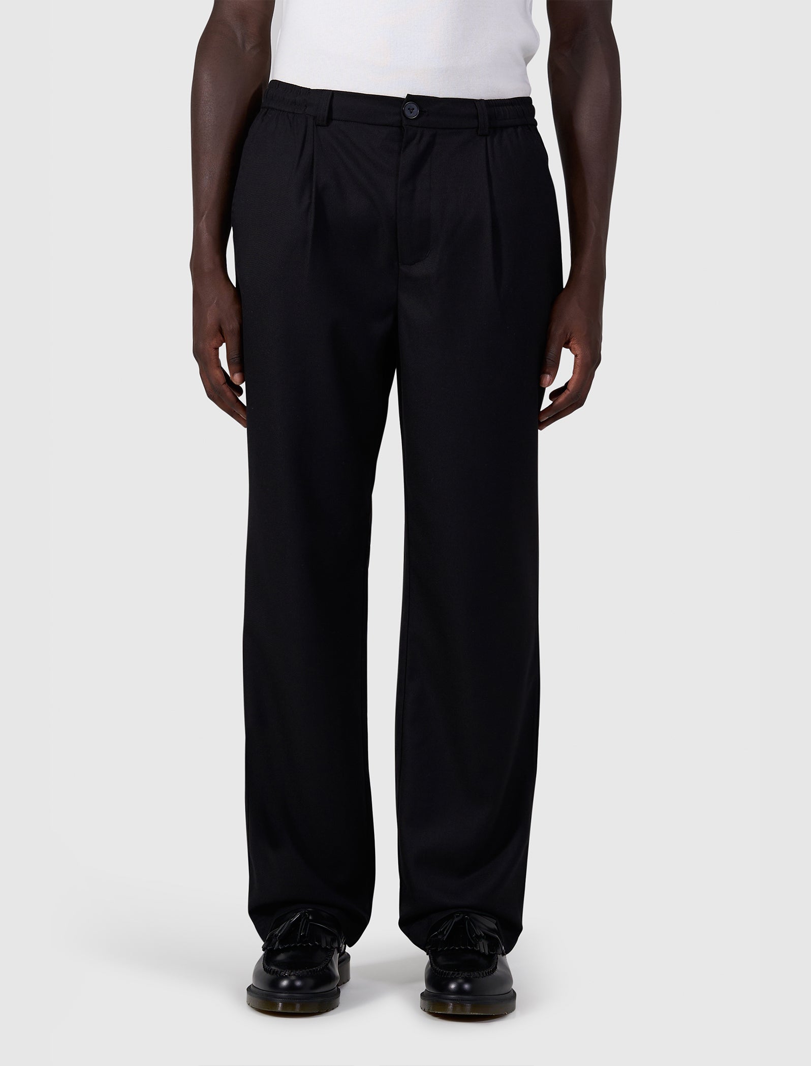Pleated twill pants | Black