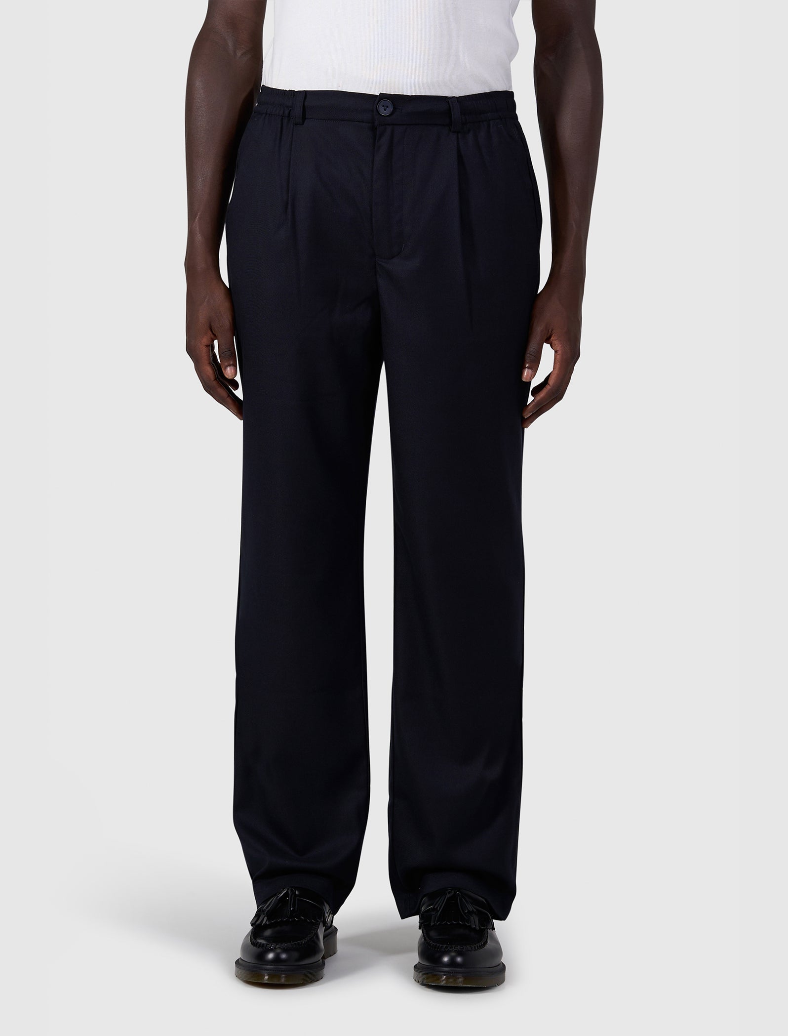 Pleated twill pants | Dark Navy