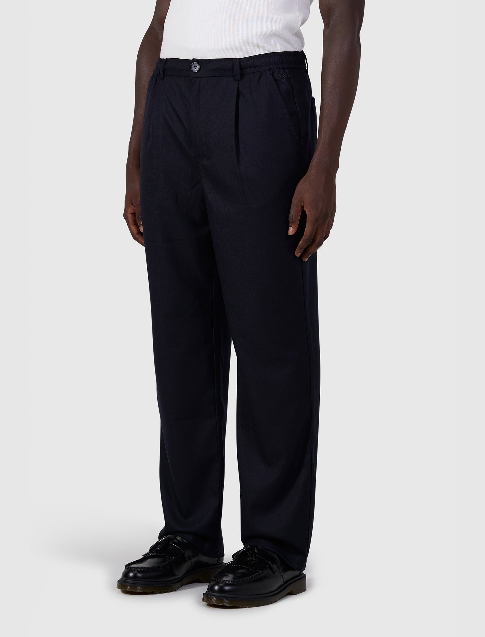 Pleated twill pants | Dark Navy