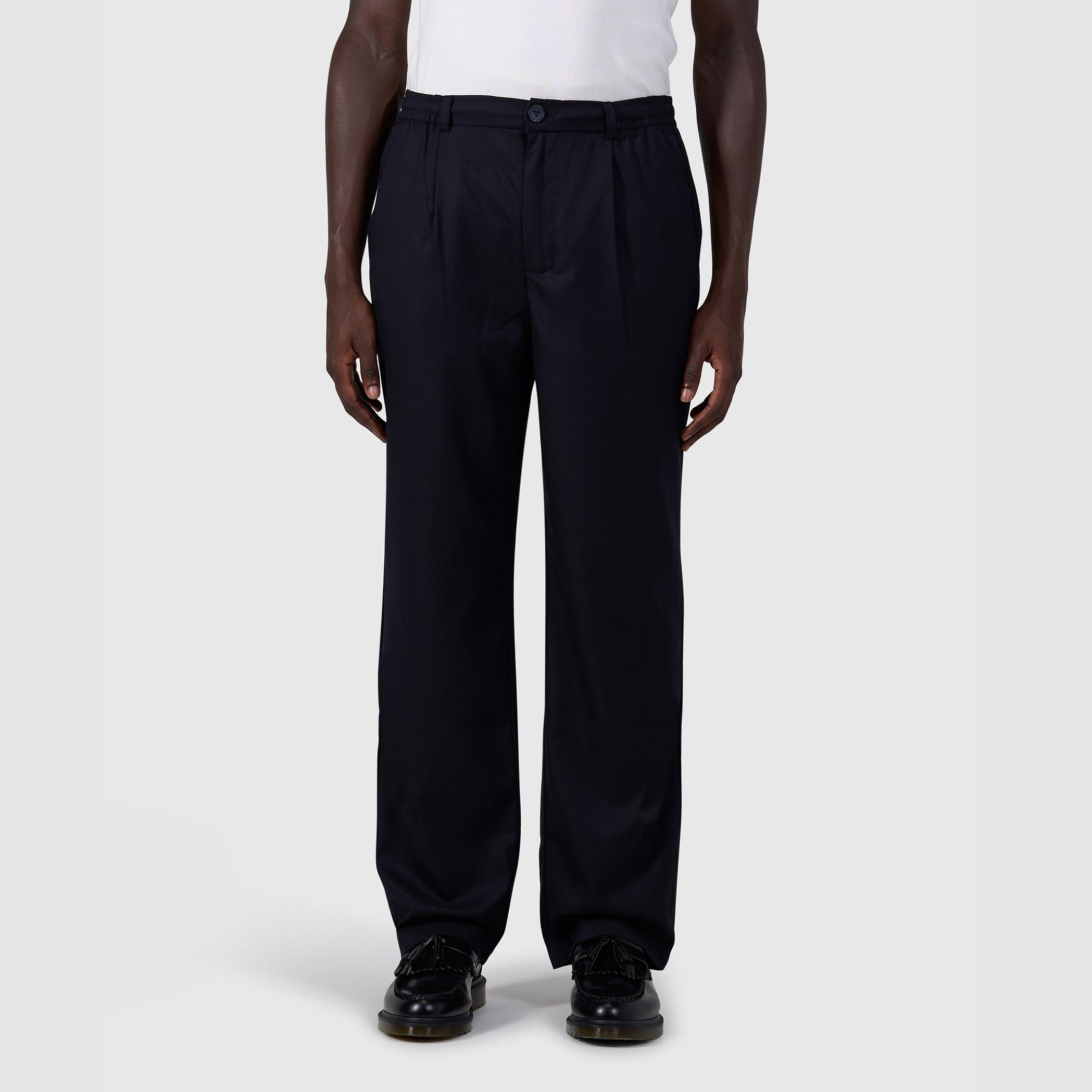 Pleated twill pants | Dark Navy