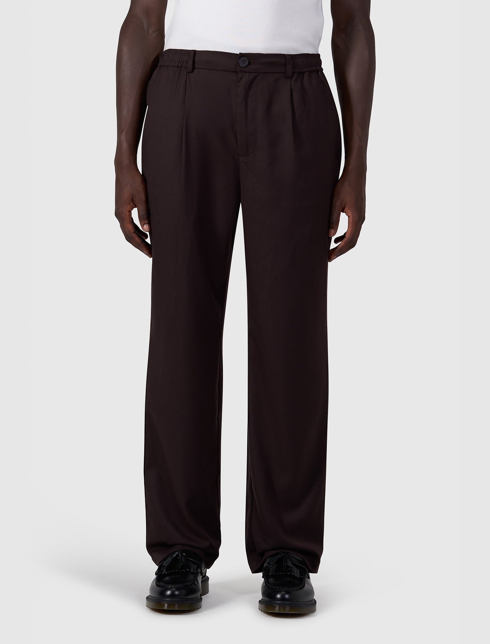 Pleated twill pants | Dark Brown