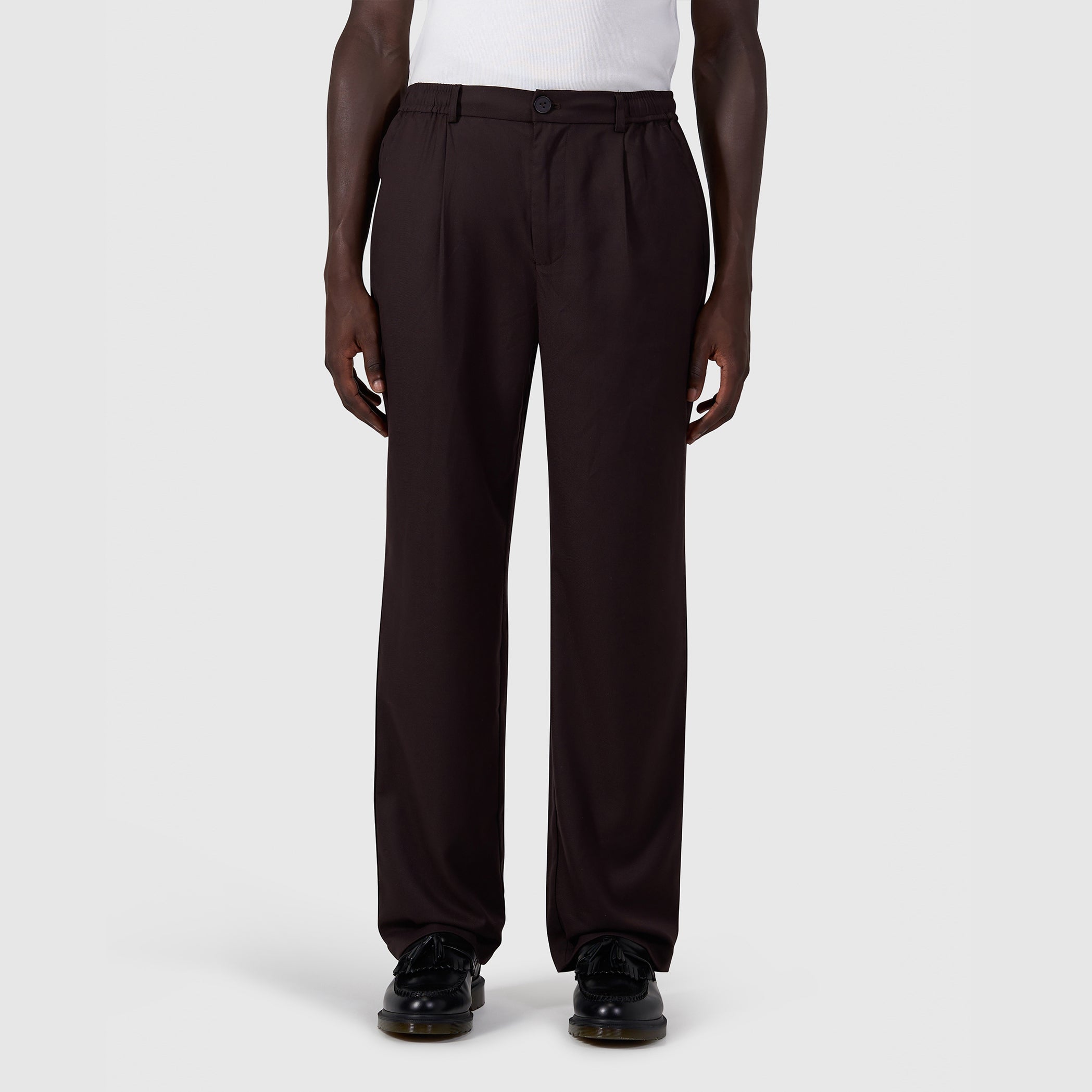 Pleated twill pants | Dark Brown