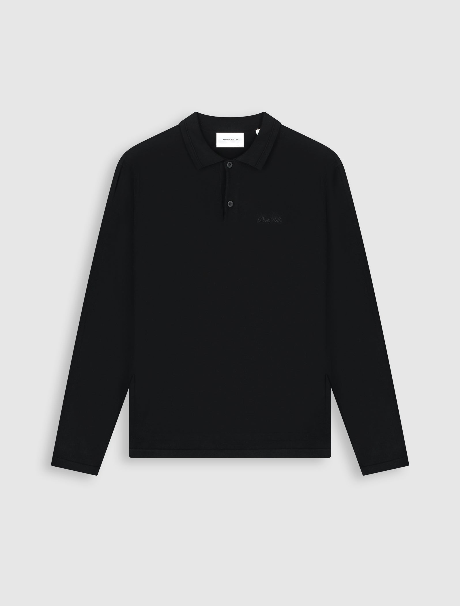 Flat Knit Longsleeve Polo | Black