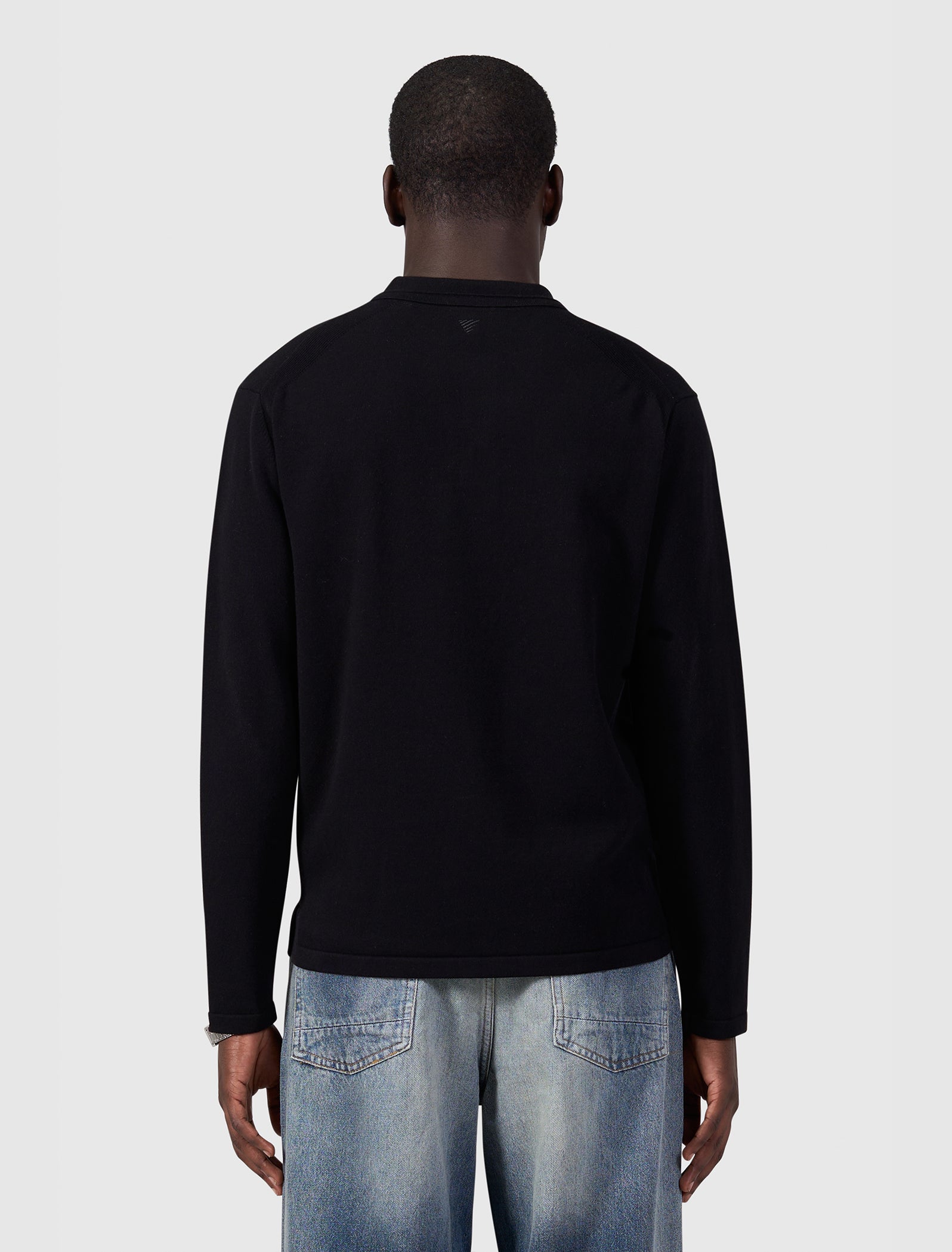 Flat Knit Longsleeve Polo | Black