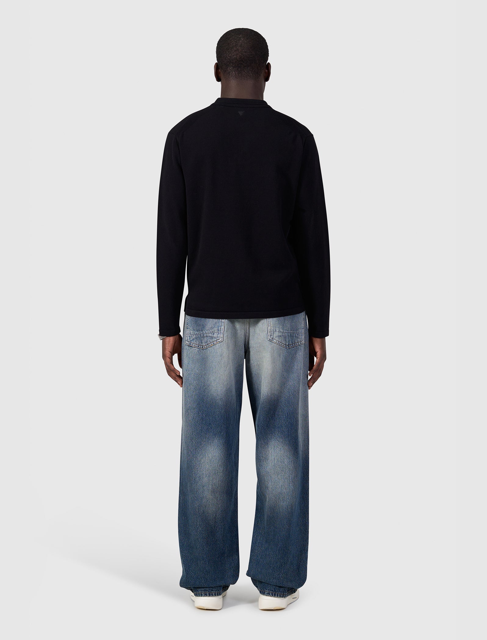 Flat Knit Longsleeve Polo | Black