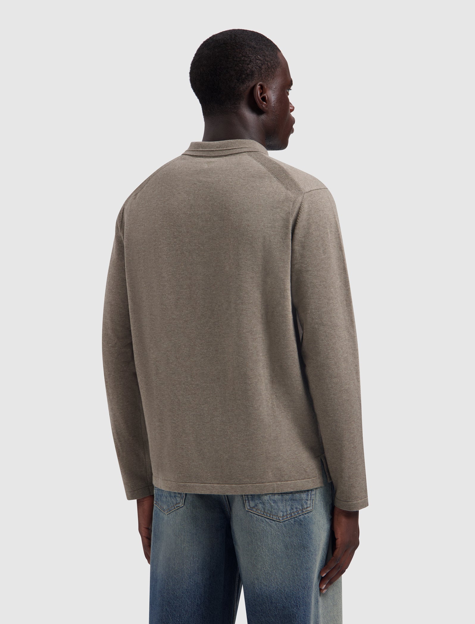Flat Knit Longsleeve Polo | Taupe Melange