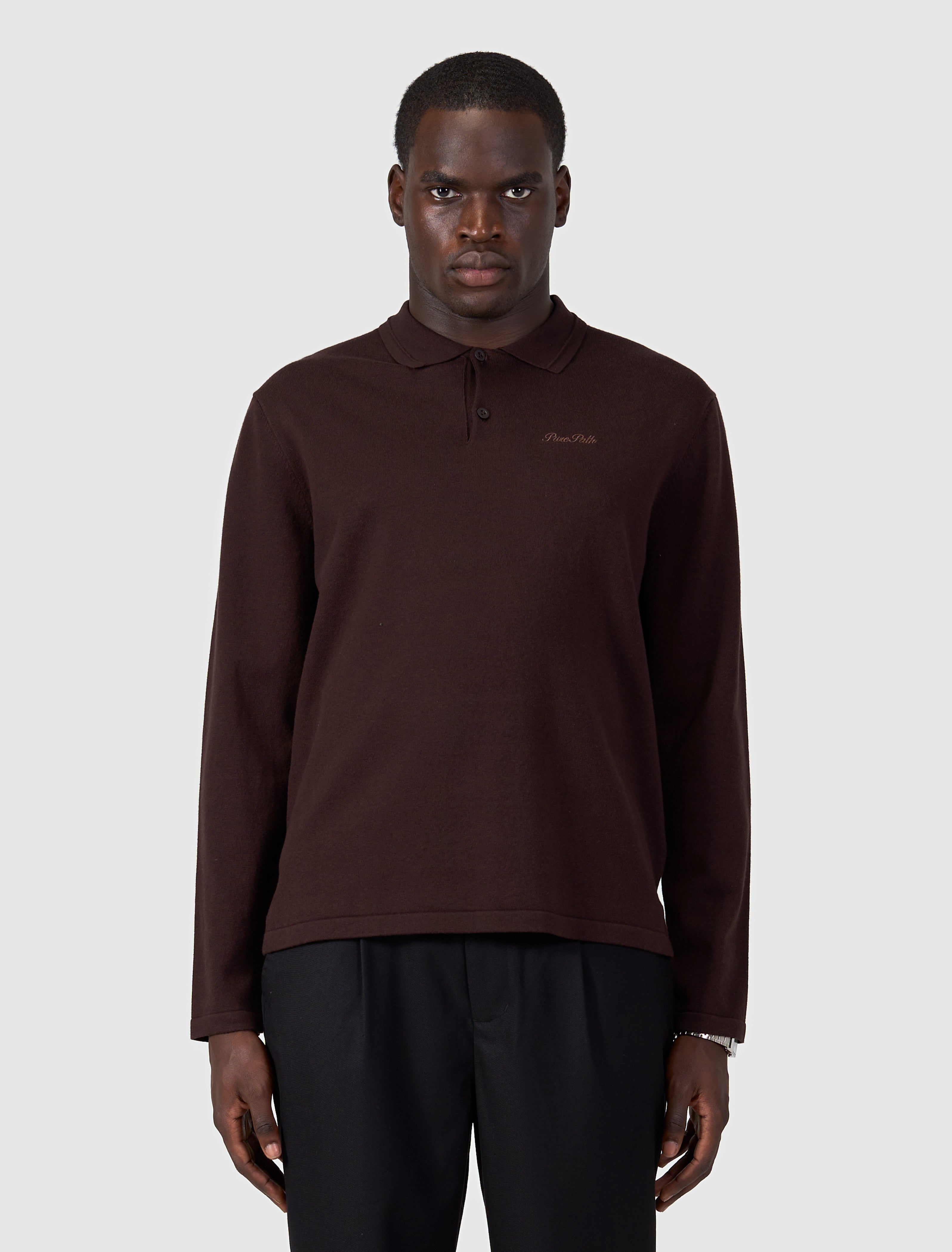 Flat Knit Longsleeve Polo | Dark Brown
