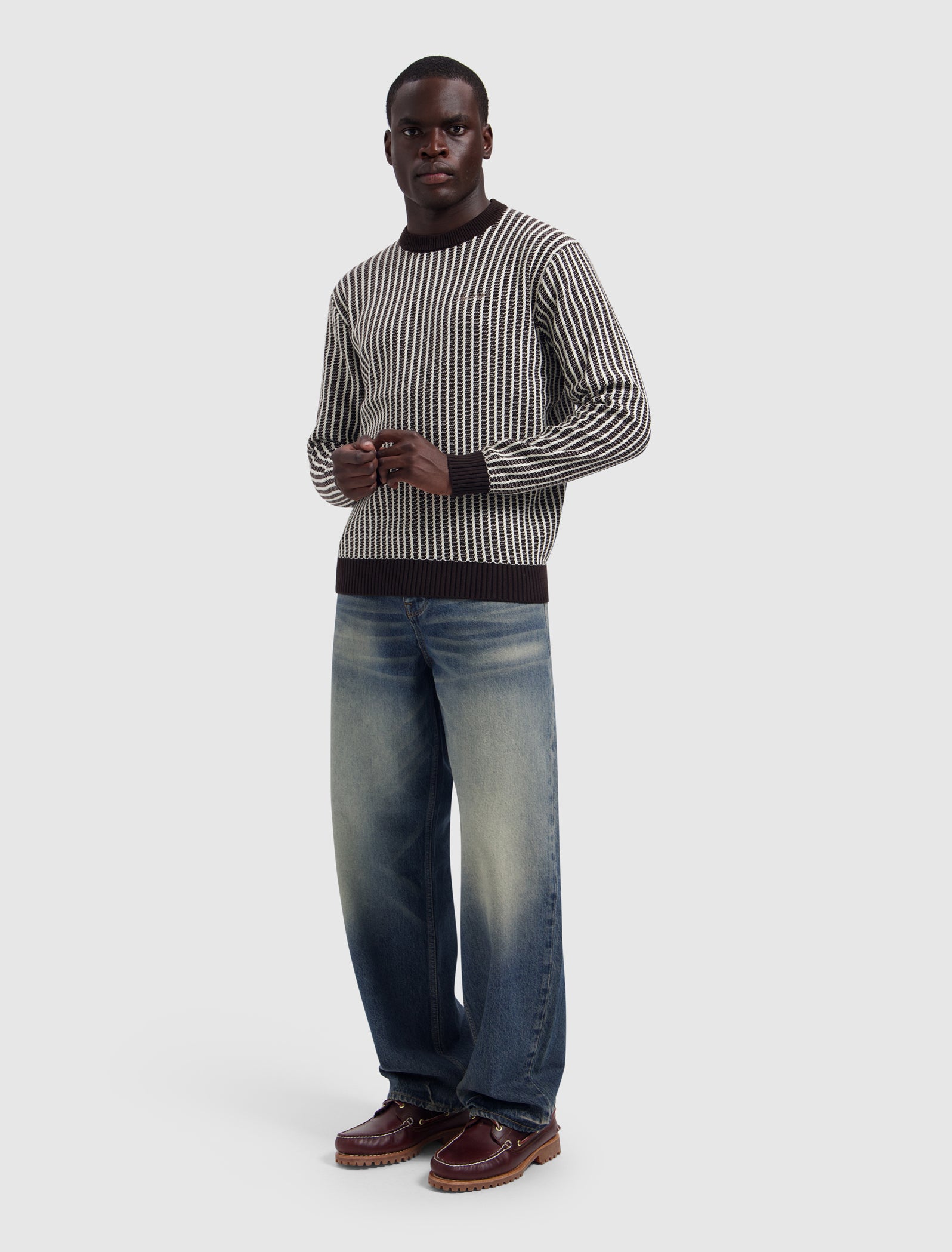 Ladder Stitch Knit Sweater | Wine Red
