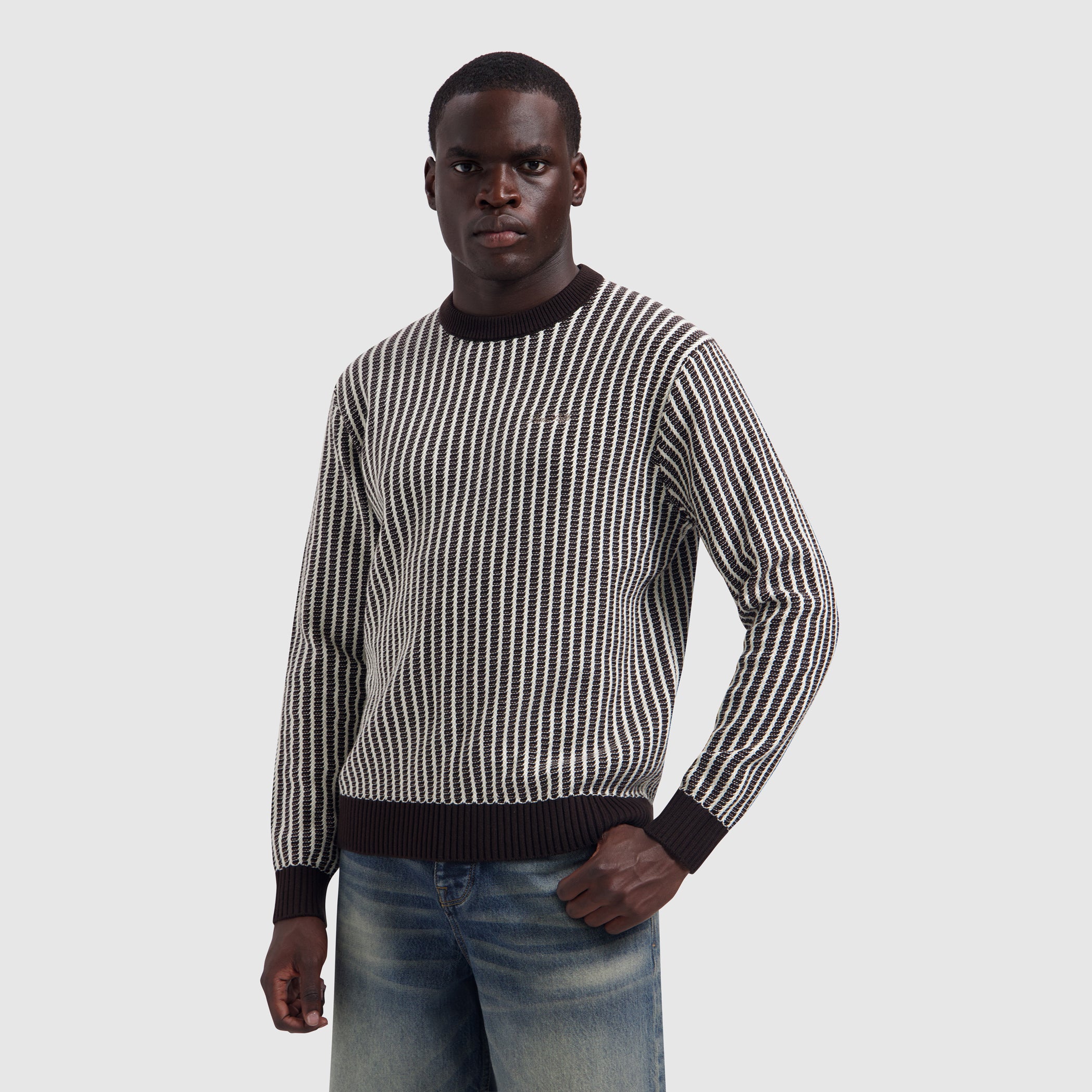 Ladder Stitch Knit Sweater | Dark Brown