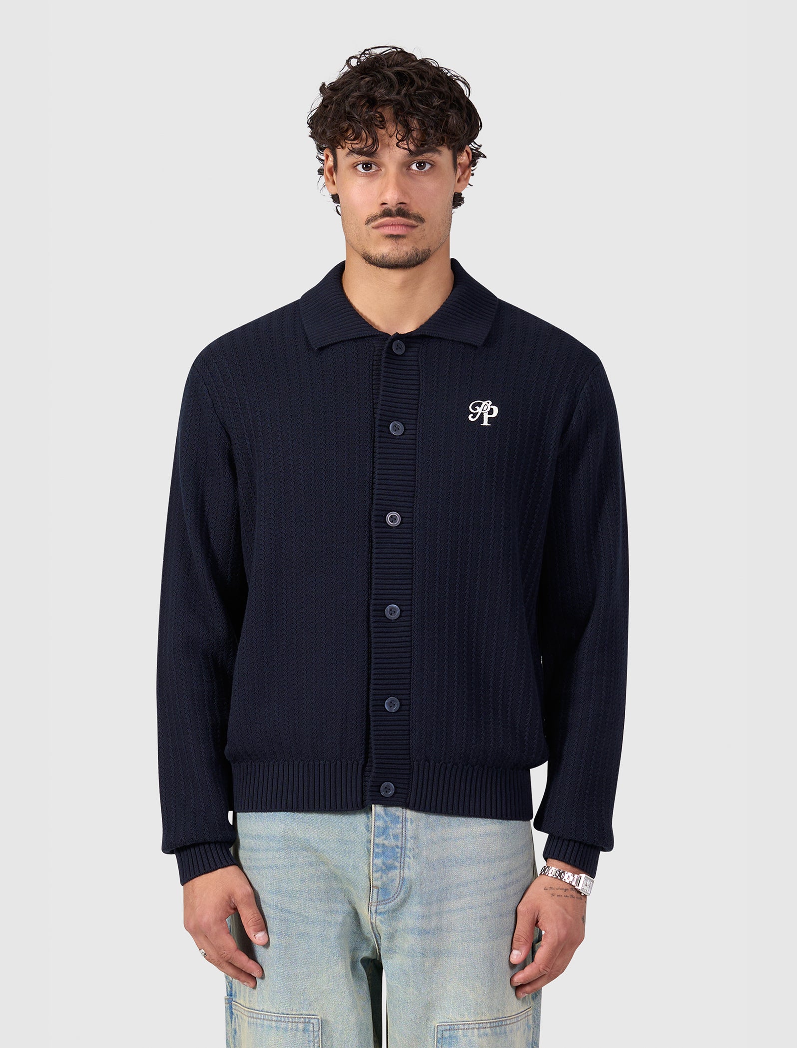 Initials Ladder Stitch Knit Vest | Dark Navy