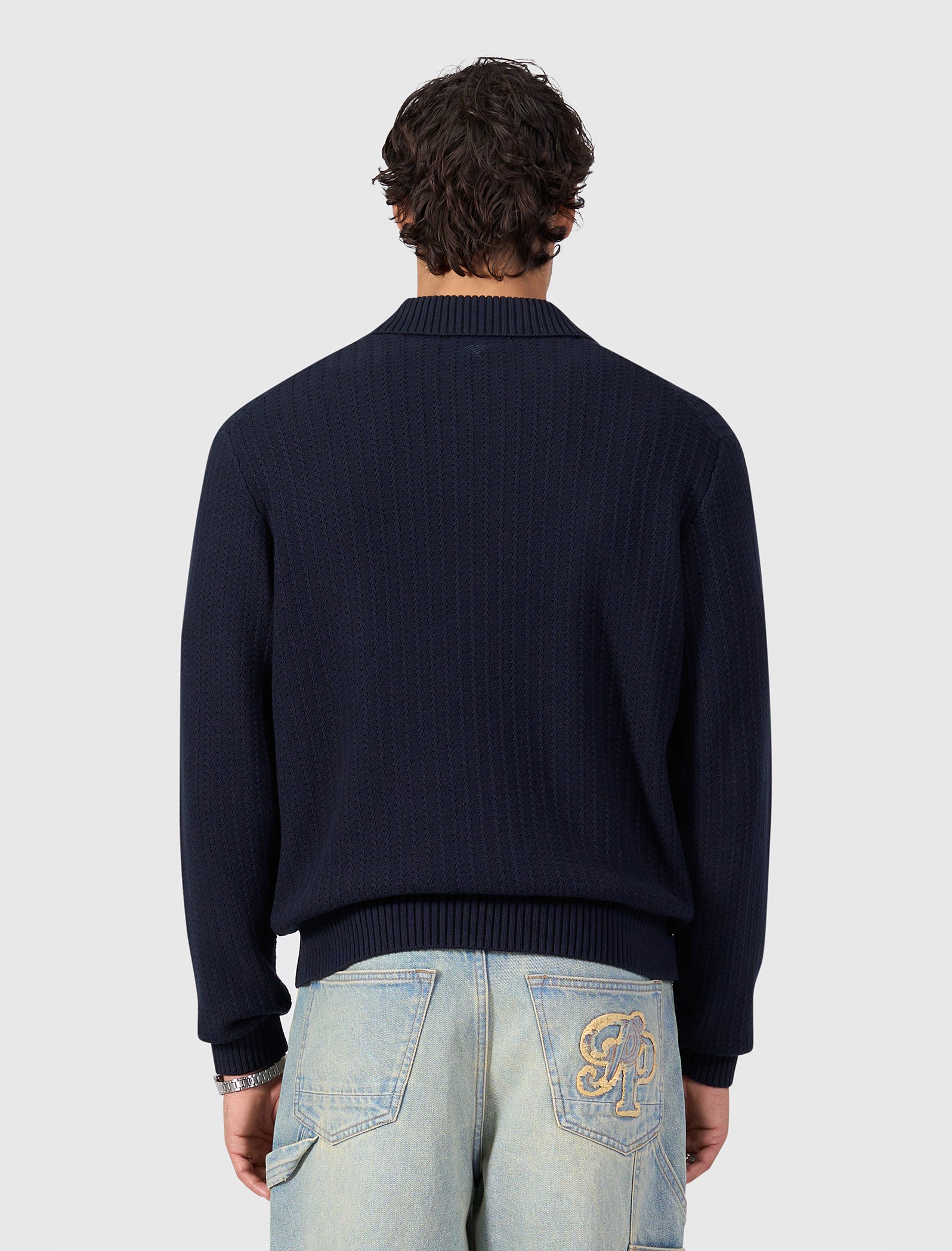 Initials Ladder Stitch Knit Vest | Dark Navy