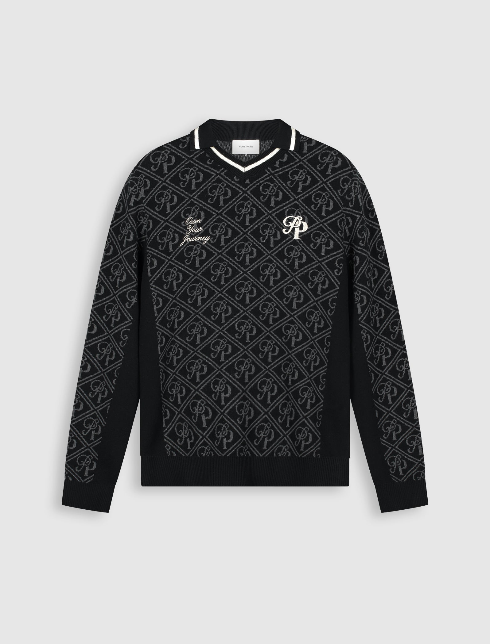 Jacquard Initials Knit Polo | Black