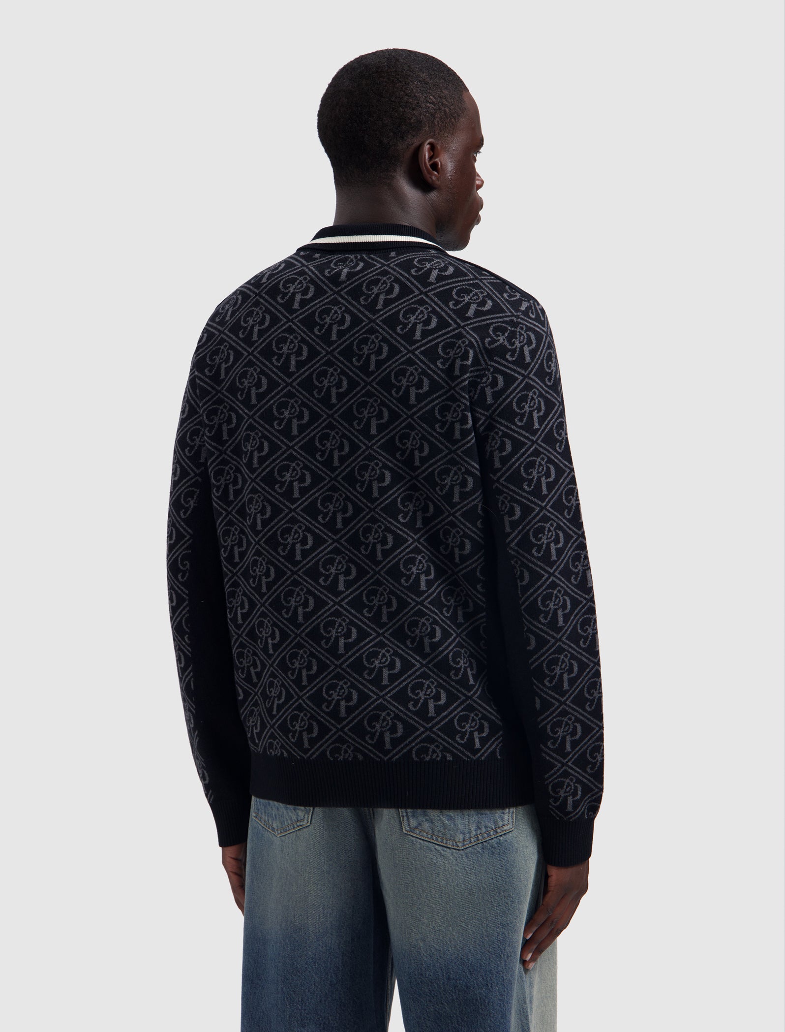 Jacquard Initials Knit Polo | Black
