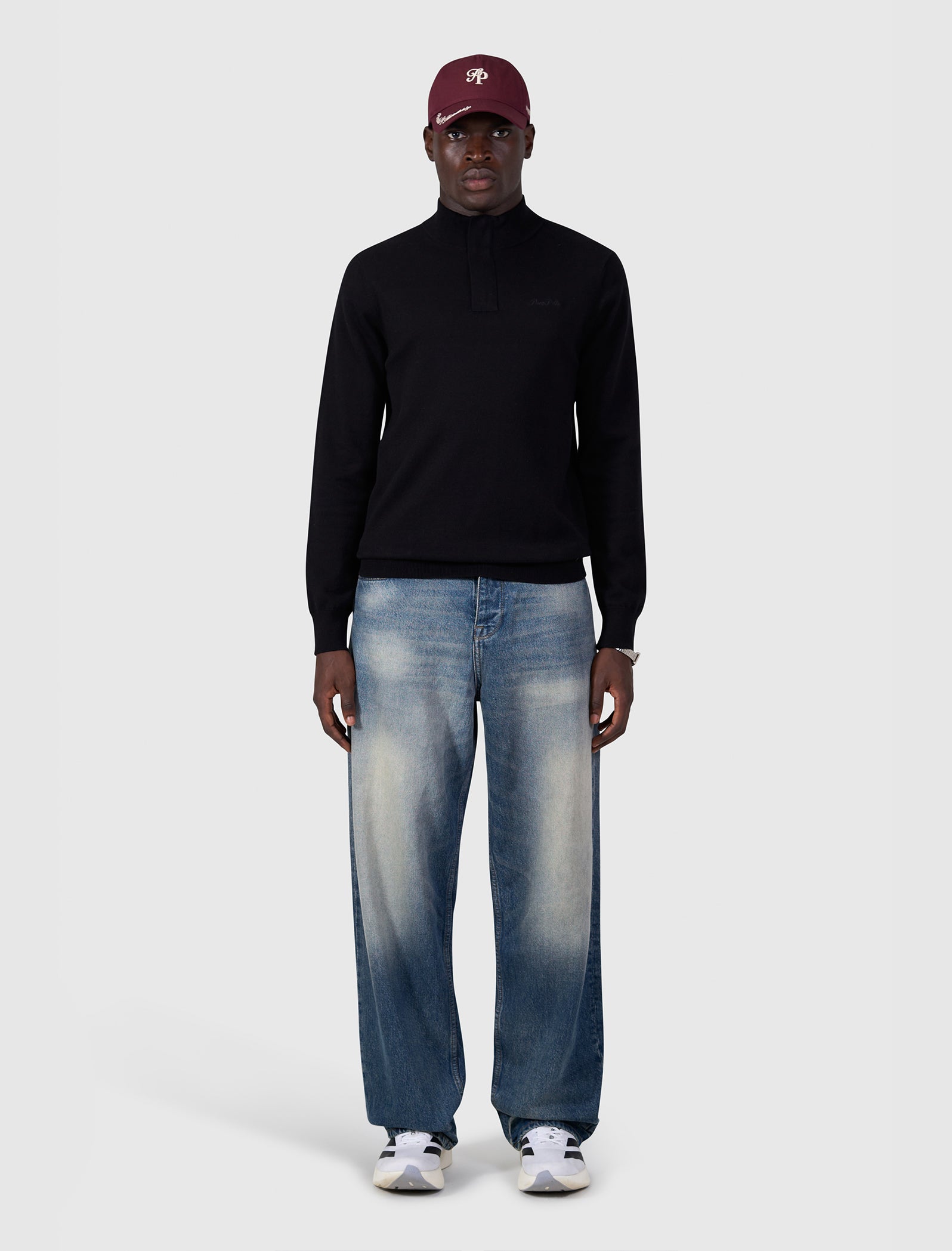 Flat Knit Hidden Half-zip Sweater | Black
