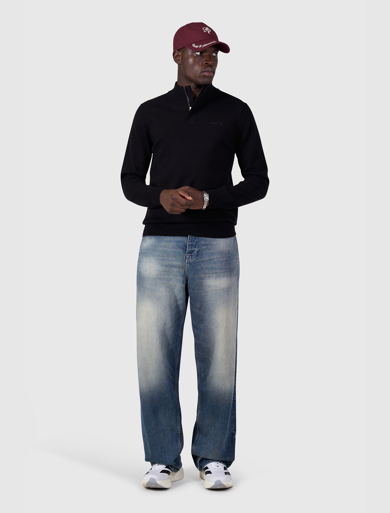 Flat Knit Hidden Half-zip Sweater | Black