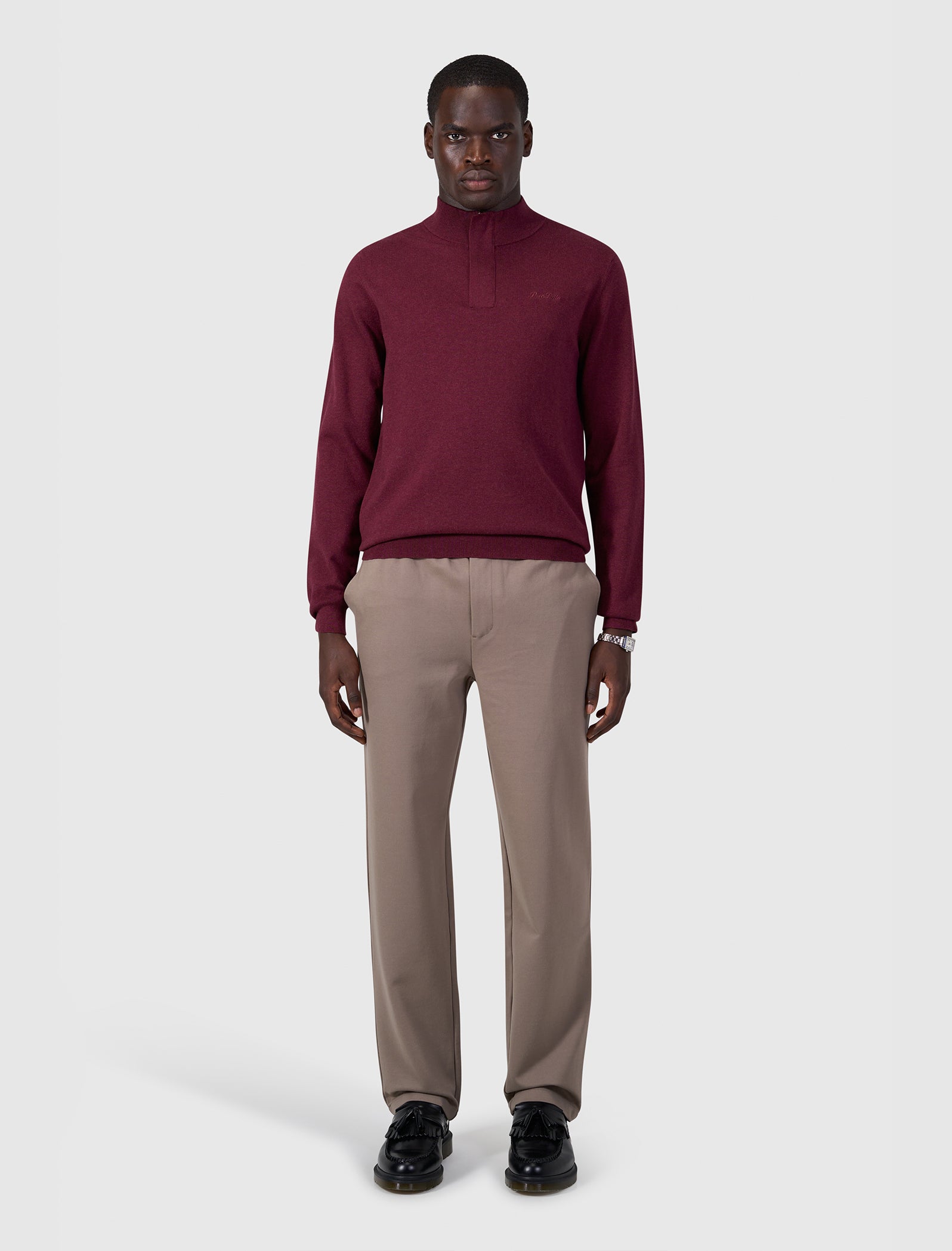 Flat Knit Hidden Half-zip Sweater | Wine Red