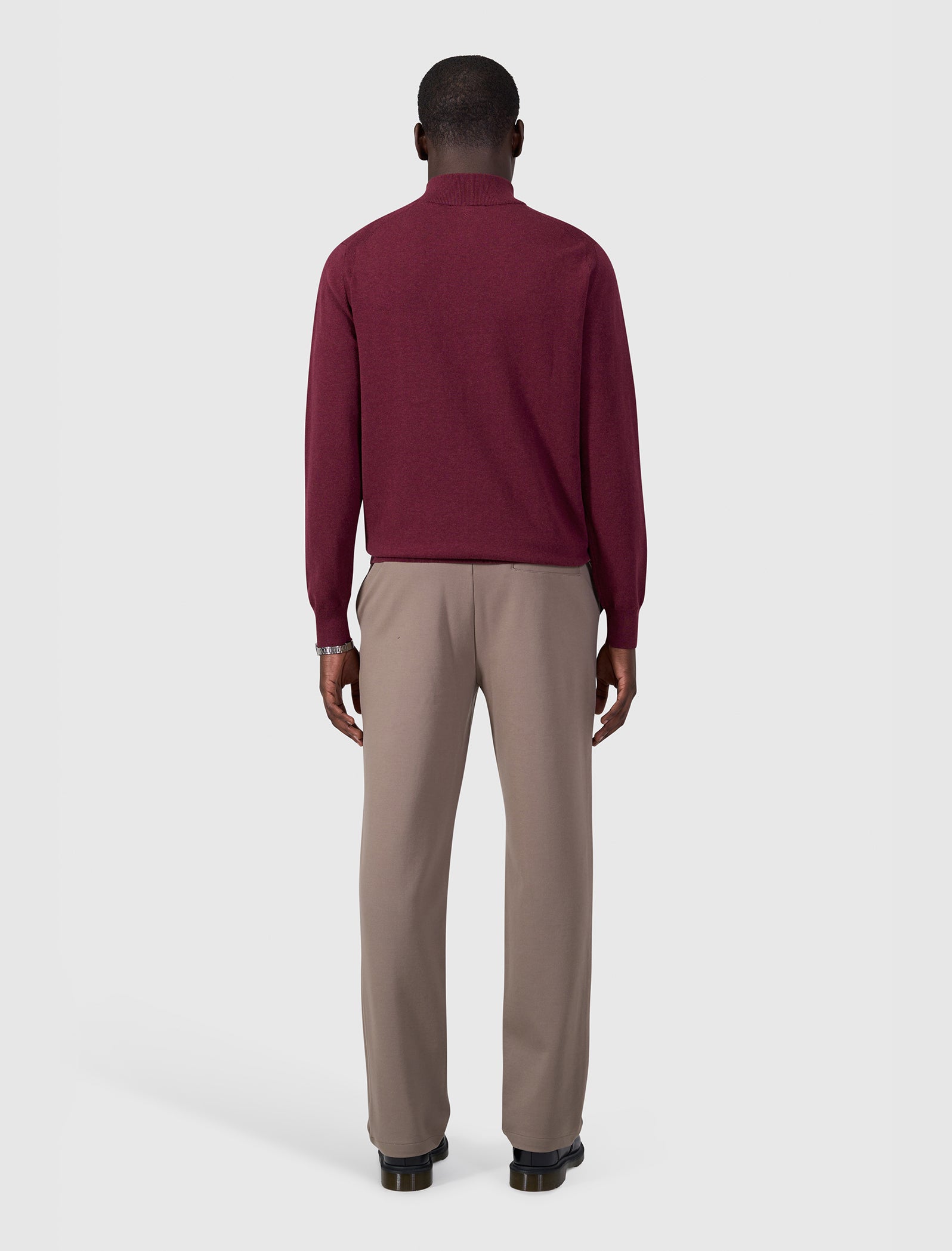 Flat Knit Hidden Half-zip Sweater | Wine Red