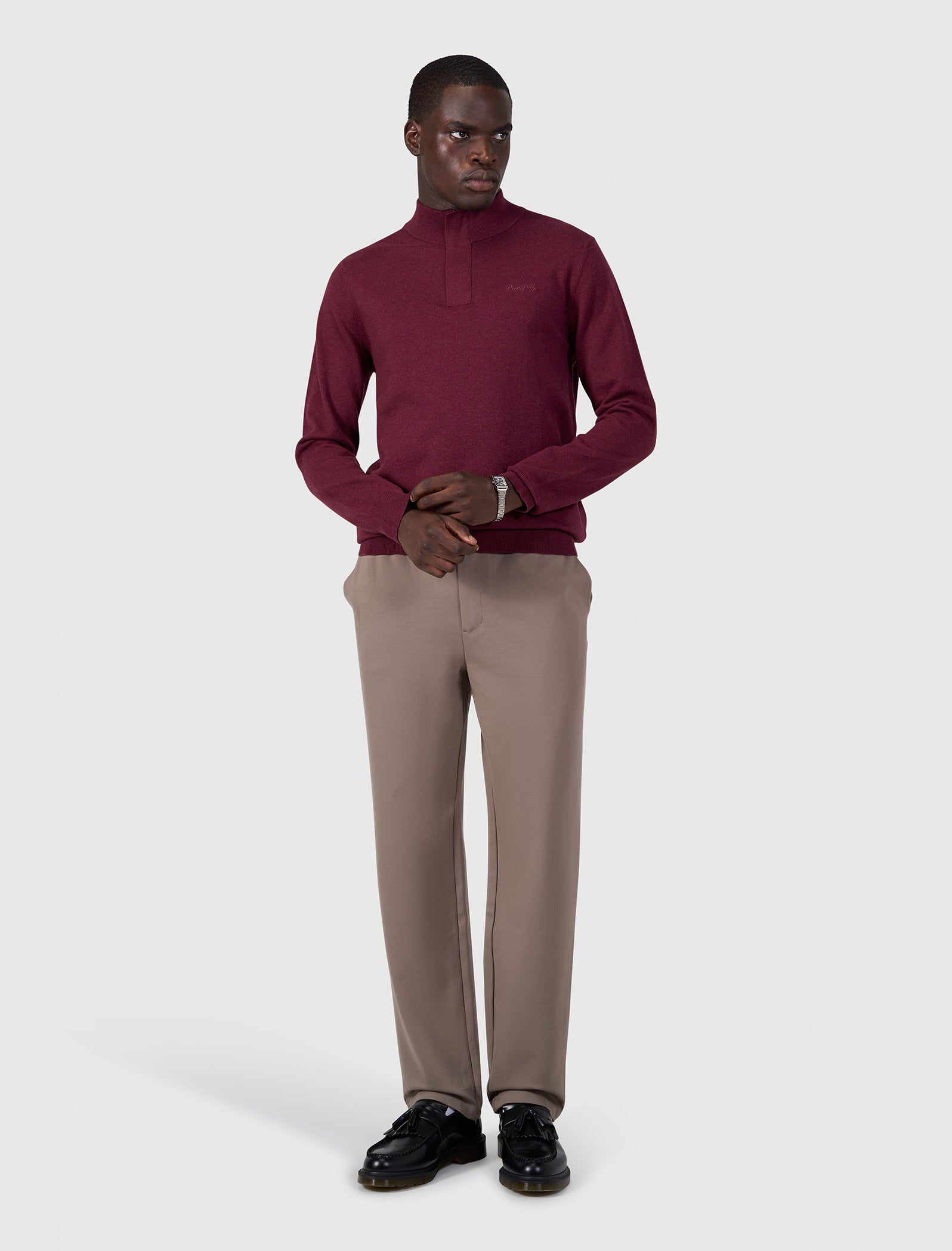 Flat Knit Hidden Half-zip Sweater | Wine Red