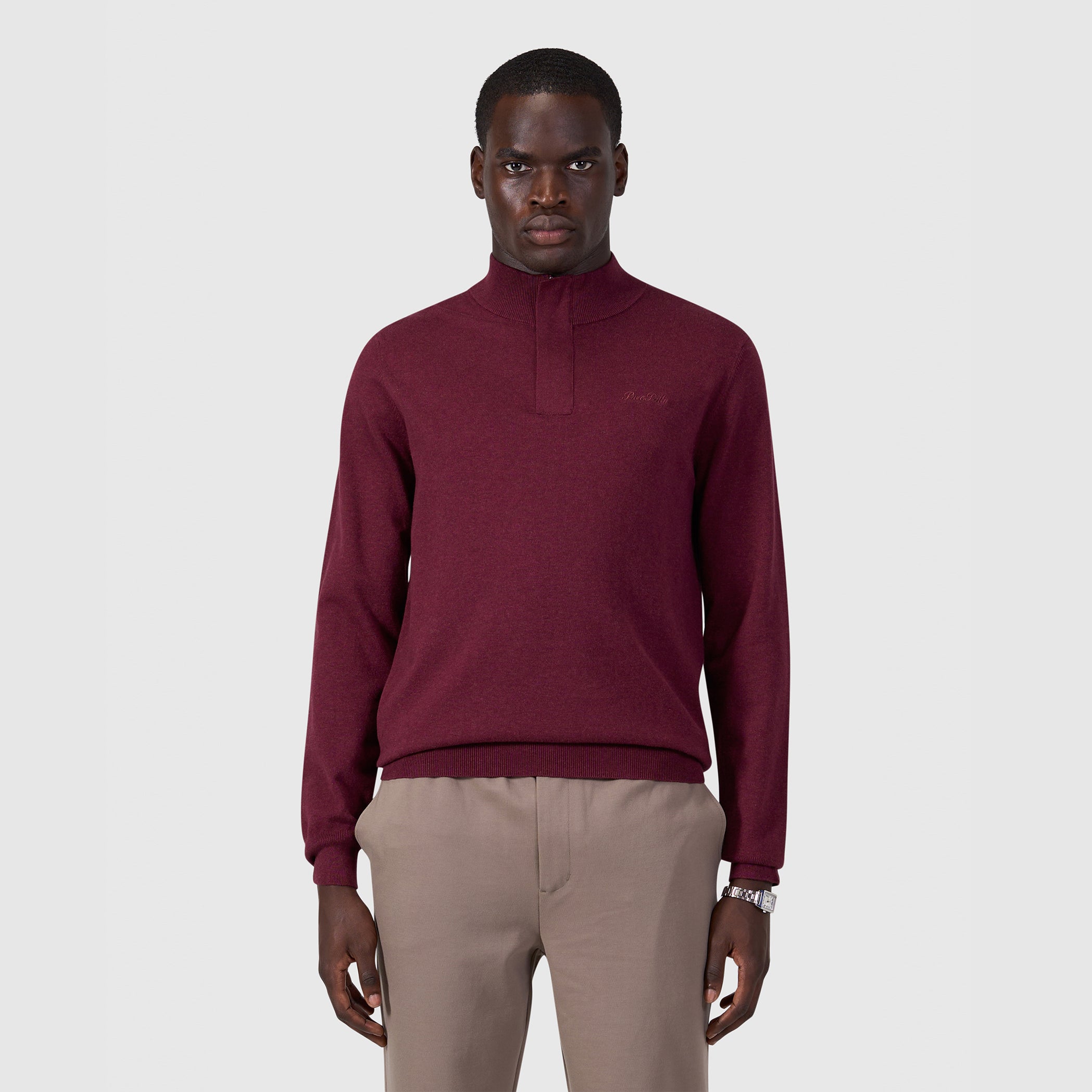 Flat Knit Hidden Half-zip Sweater | Wine Red