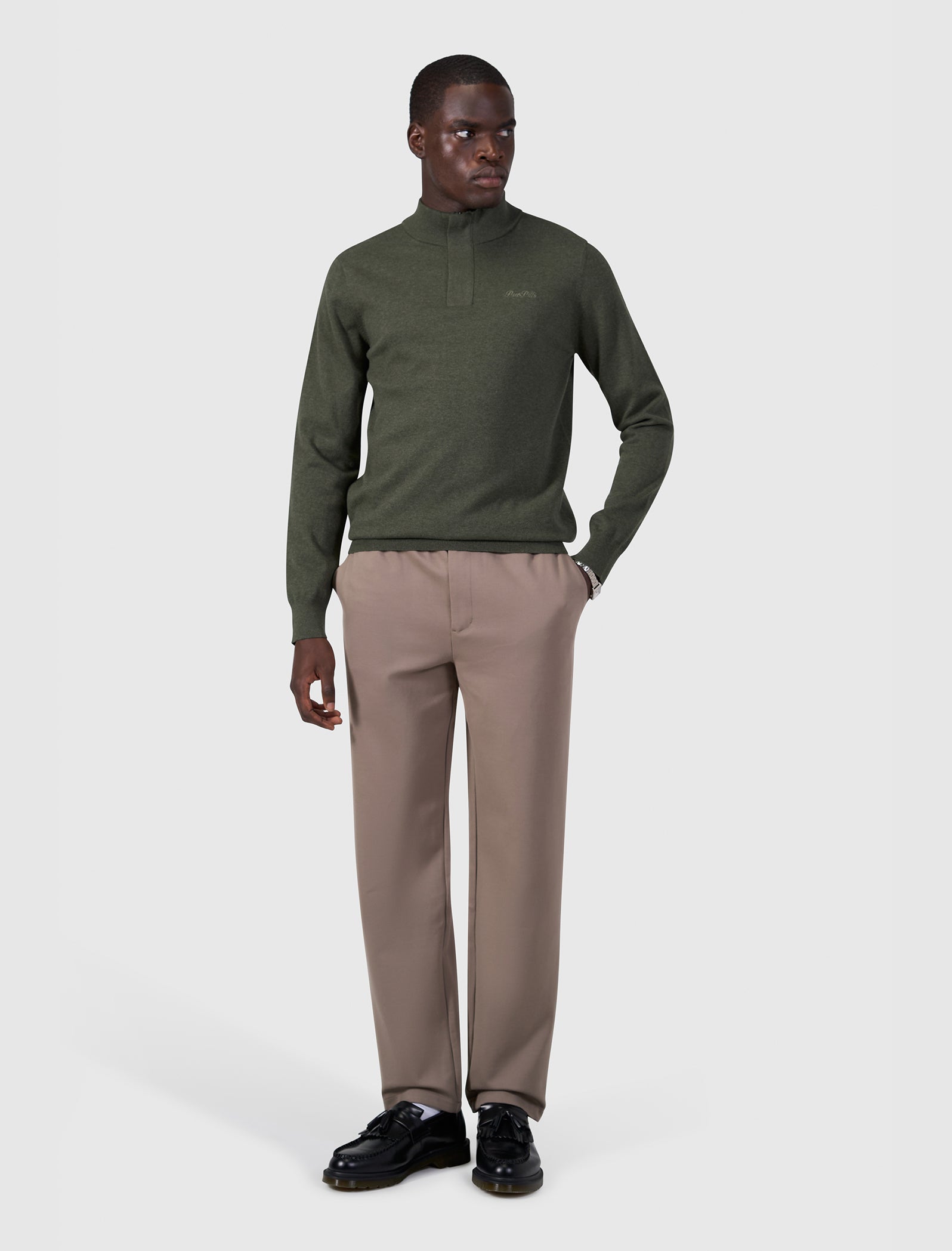 Flat Knit Hidden Half-zip Sweater | Dark Army