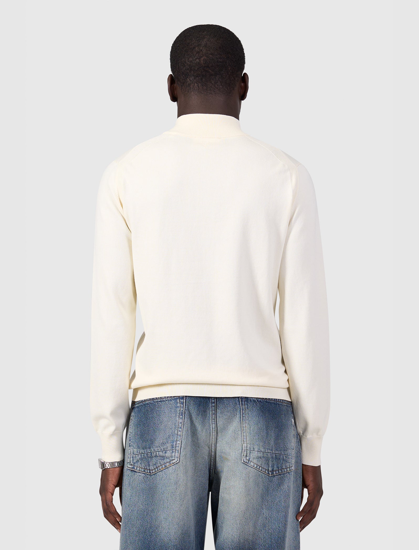 Flat Knit Hidden Half-zip Sweater | Ecru