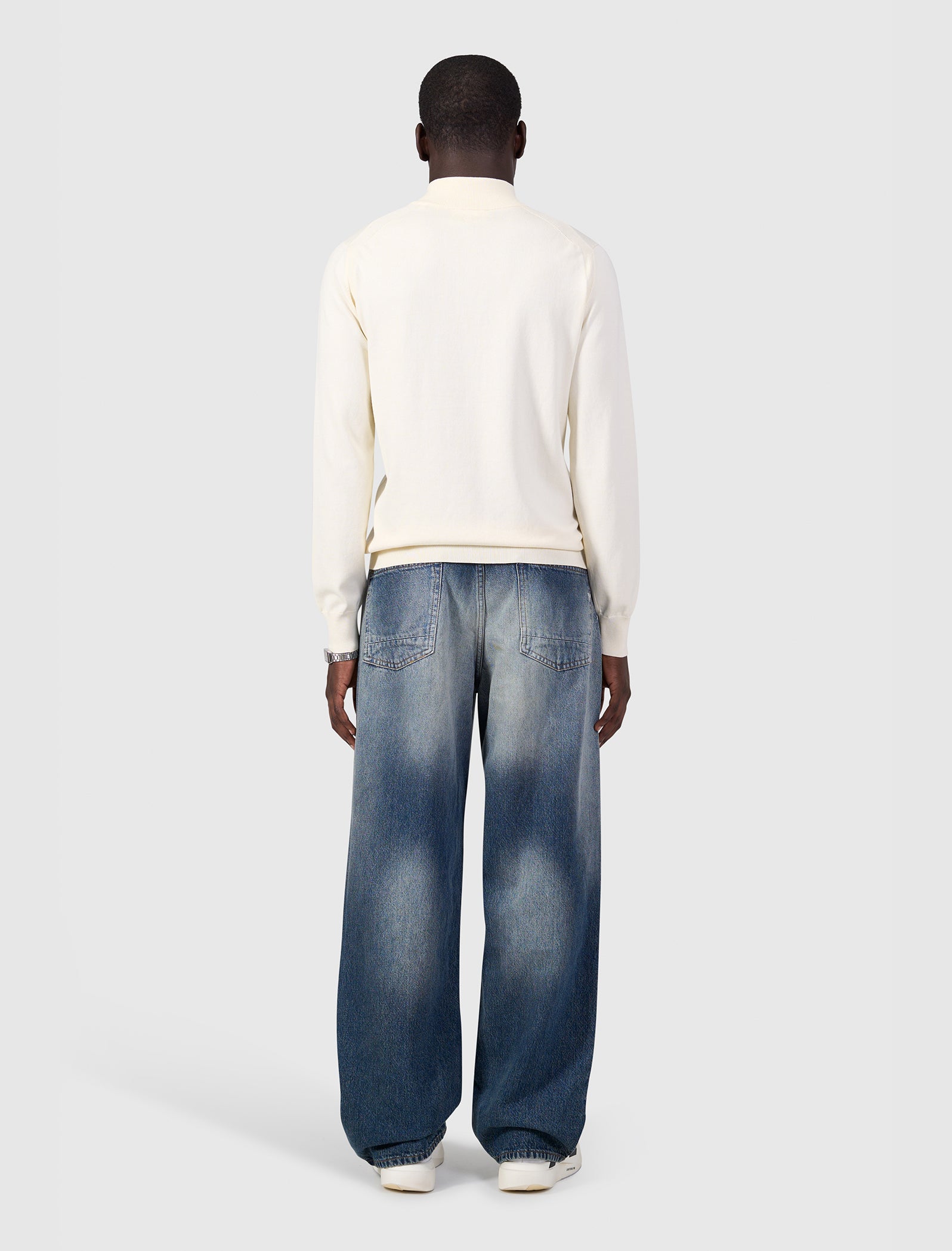 Flat Knit Hidden Half-zip Sweater | Ecru