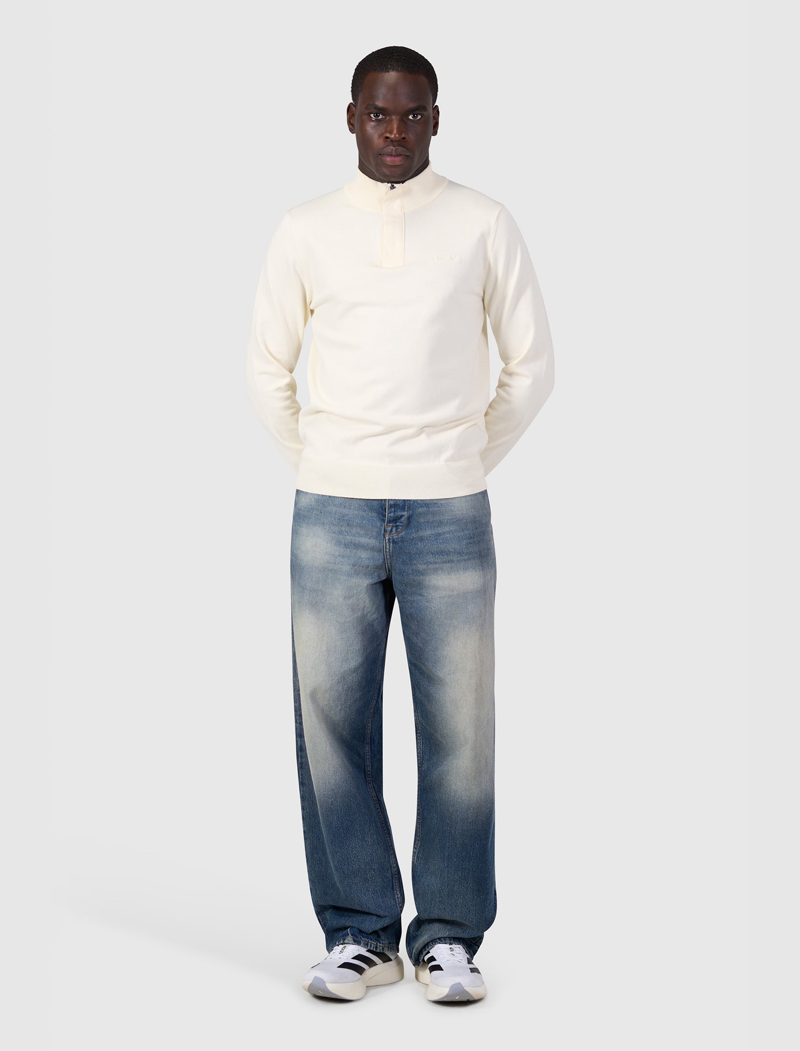 Flat Knit Hidden Half-zip Sweater | Ecru
