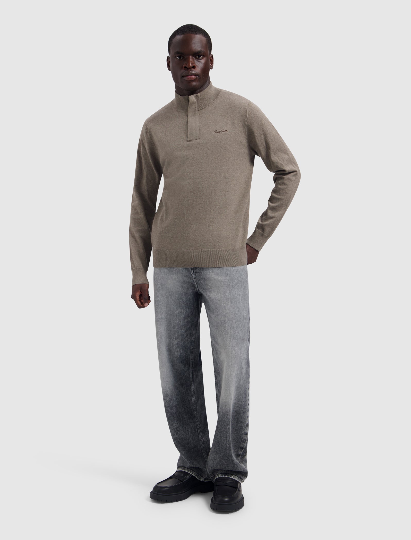 Flat Knit Hidden Half-zip Sweater | Taupe Melange