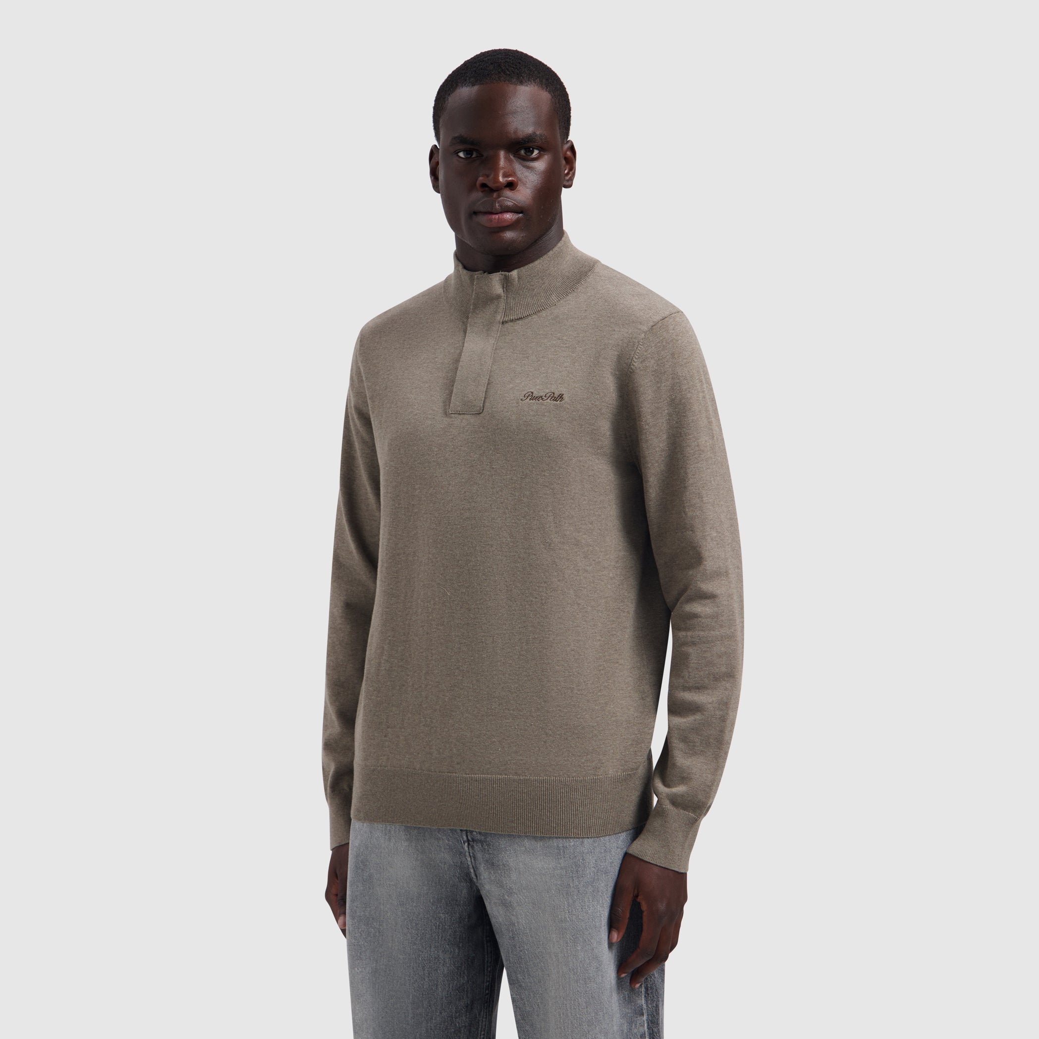 Flat Knit Hidden Half-zip Sweater | Taupe Melange