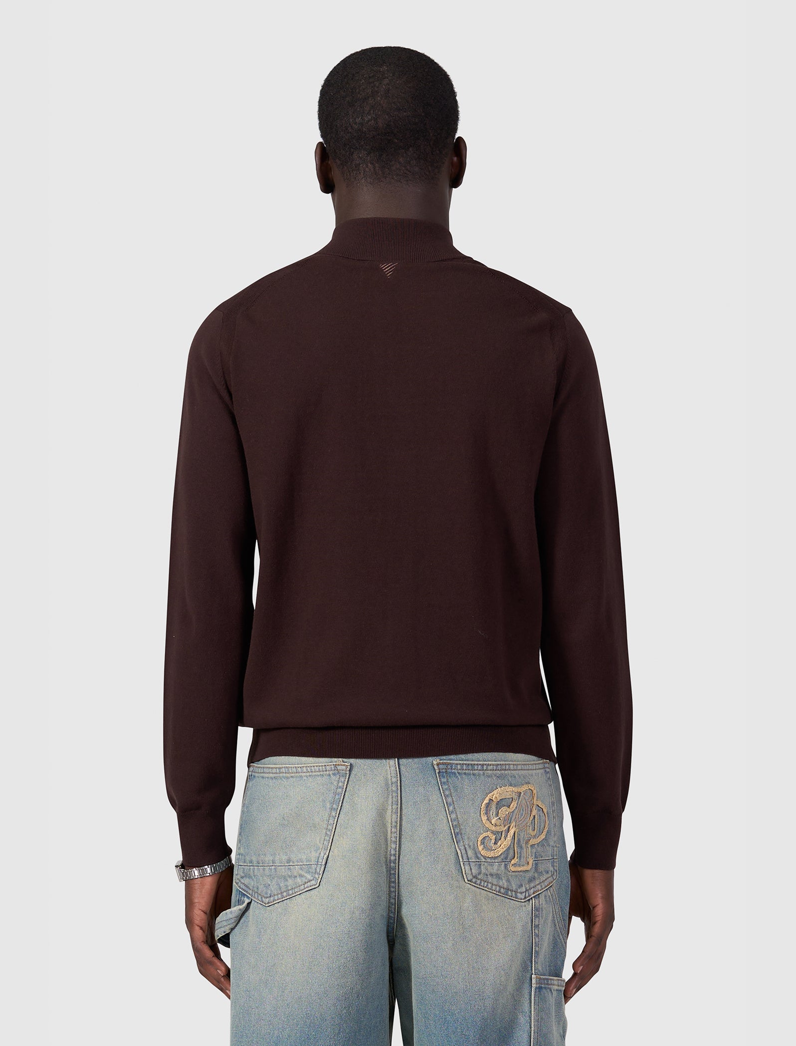 Flat Knit Hidden Half-zip Sweater | Dark Brown