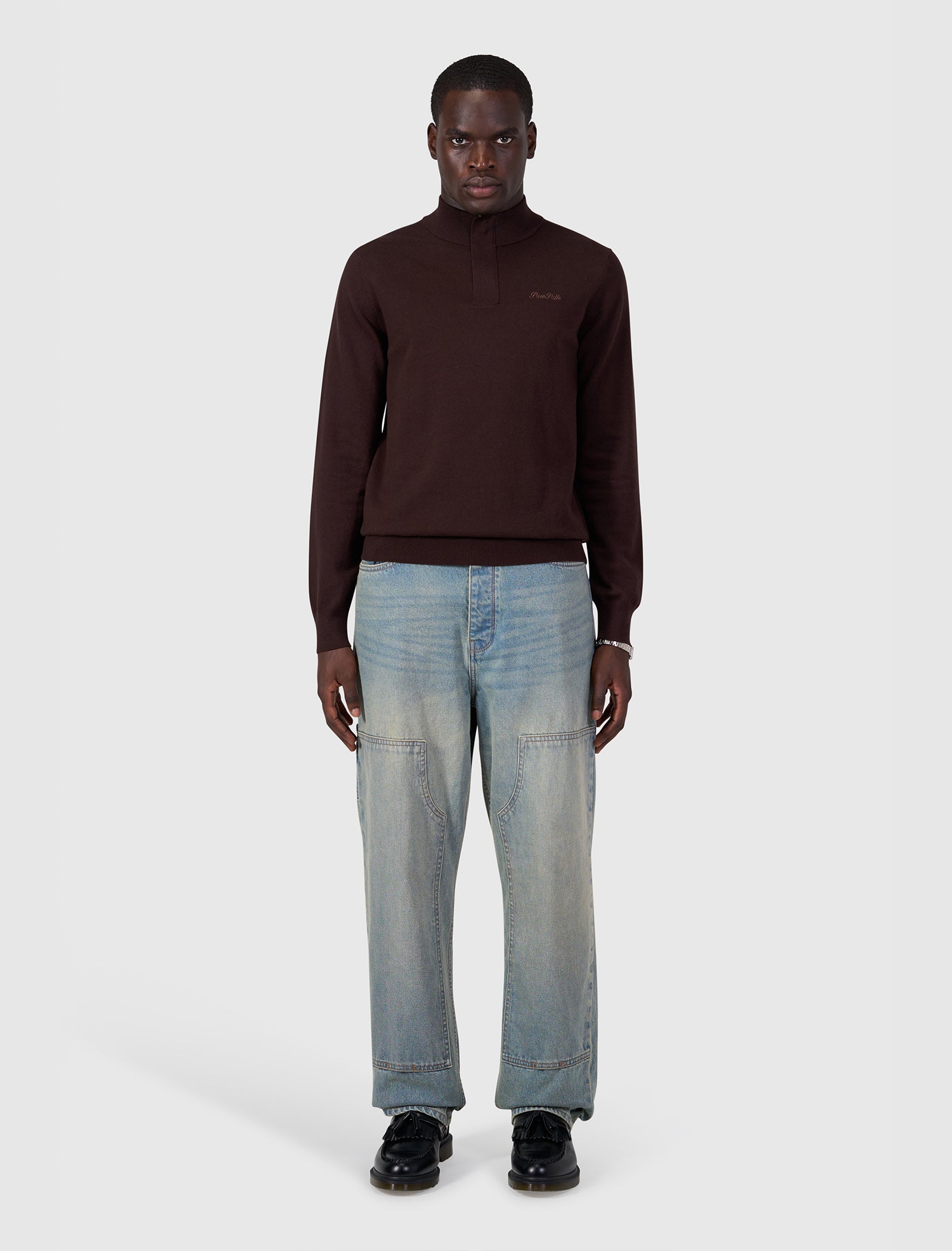Flat Knit Hidden Half-zip Sweater | Dark Brown