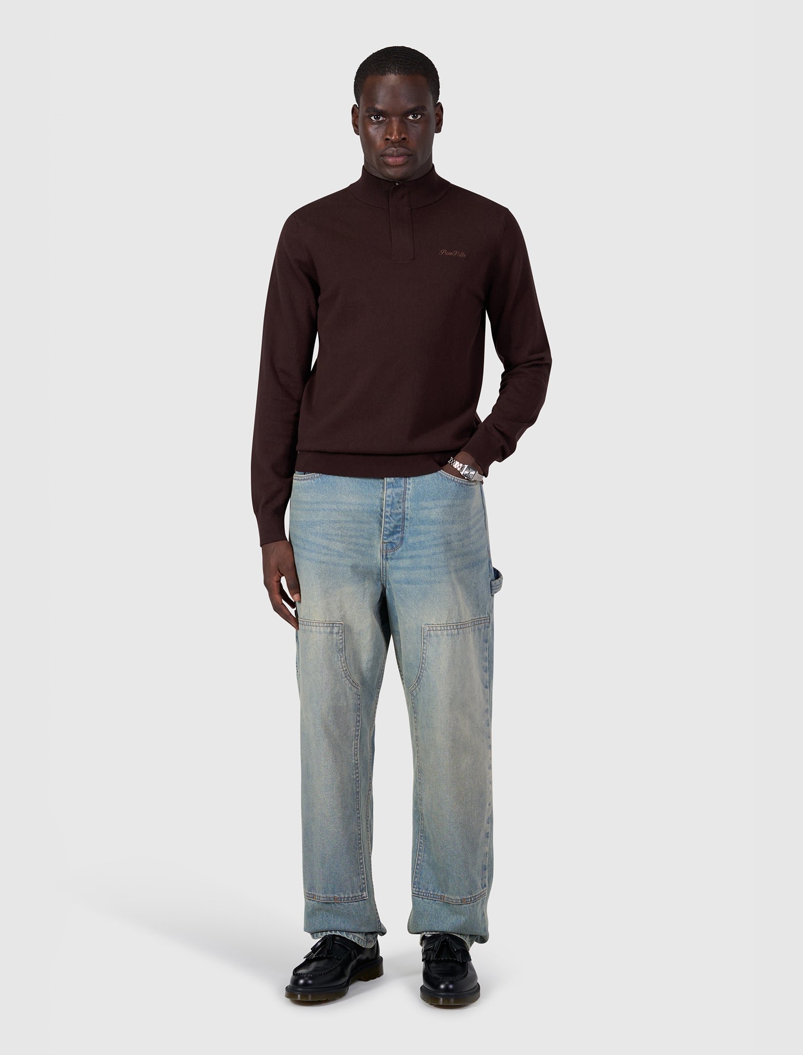 Flat Knit Hidden Half-zip Sweater | Dark Brown