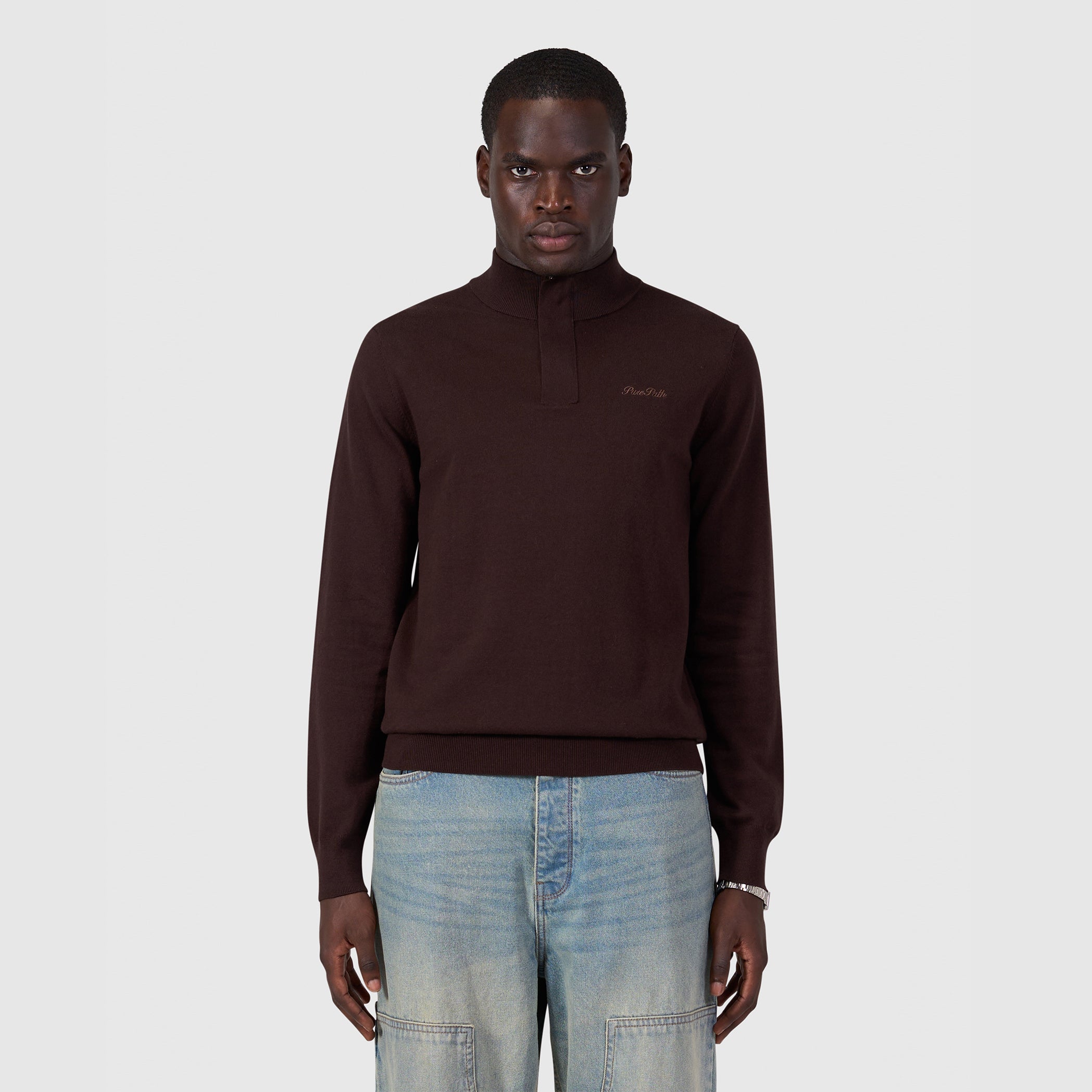 Flat Knit Hidden Half-zip Sweater | Dark Brown