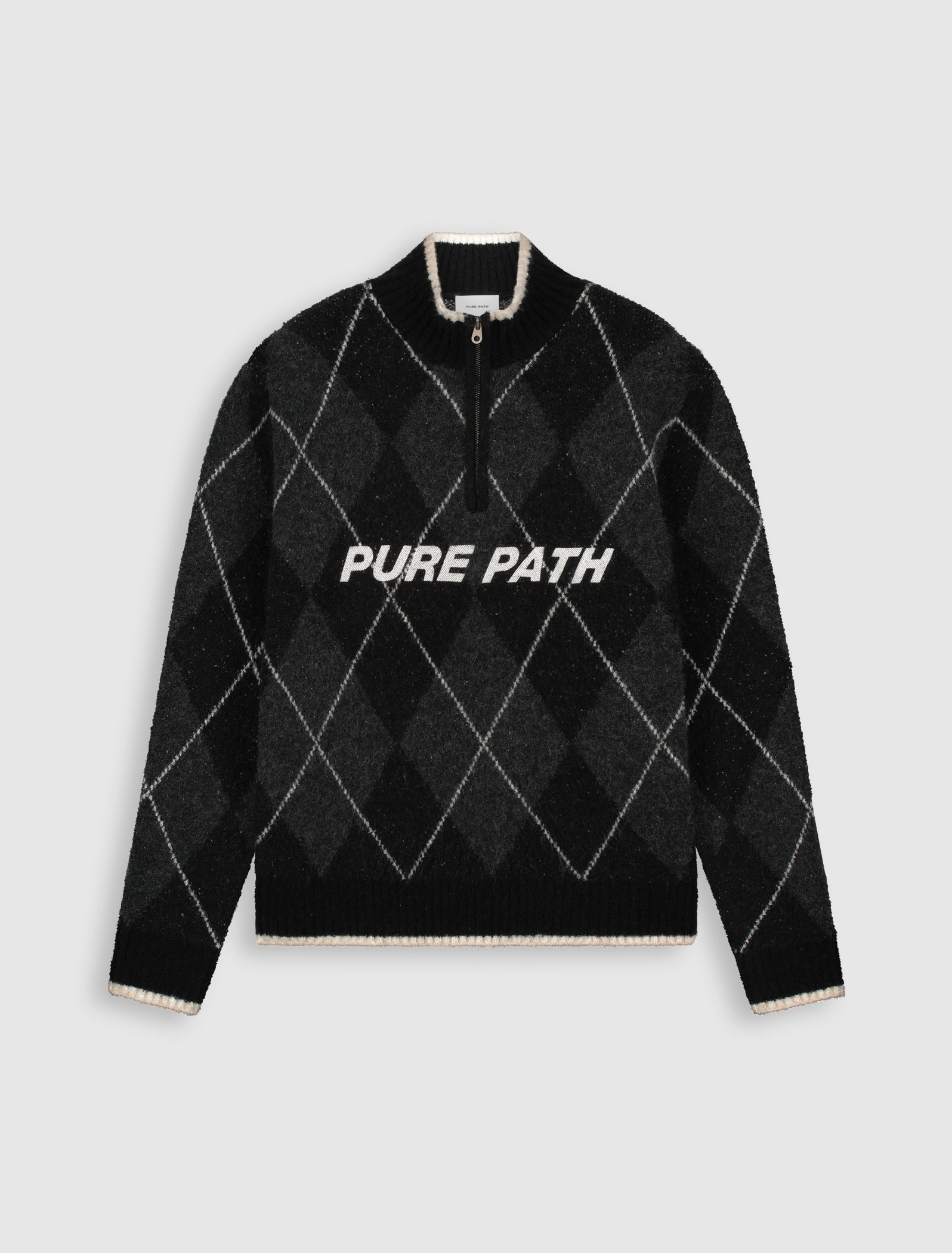 Argyle Half-zip Knit Sweater | Black